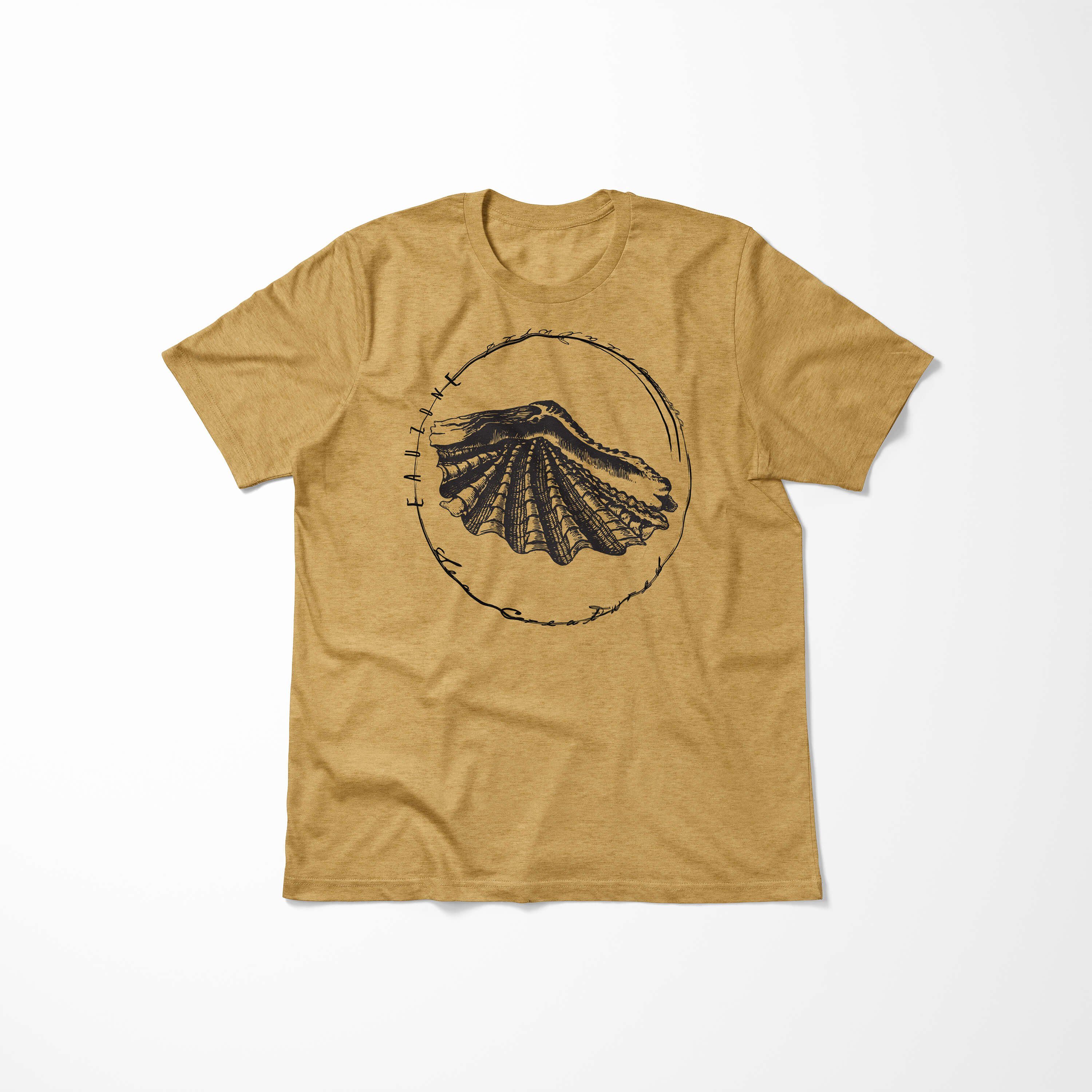 Sinus Art T-Shirt T-Shirt Schnitt sportlicher Gold Creatures, Sea / Serie: Sea 081 Antique Struktur Tiefsee Fische feine und 