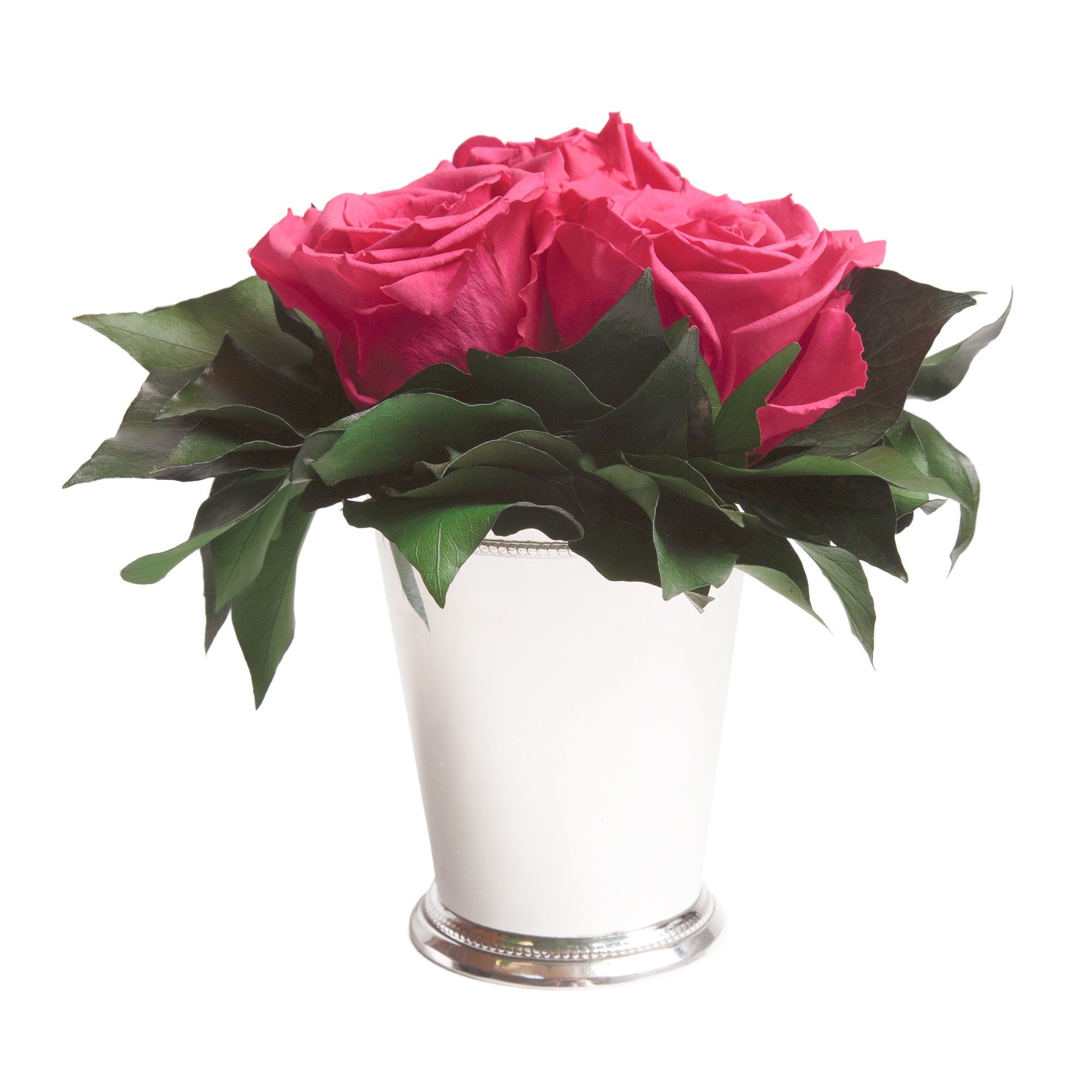 Kunstorchidee 3 Infinity Rosen silberfarbene Vase Wohnzimmer Deko Blumenstrauß Rose, ROSEMARIE SCHULZ Heidelberg, Höhe 15 cm, Rose haltbar bis zu 3 Jahre Pink