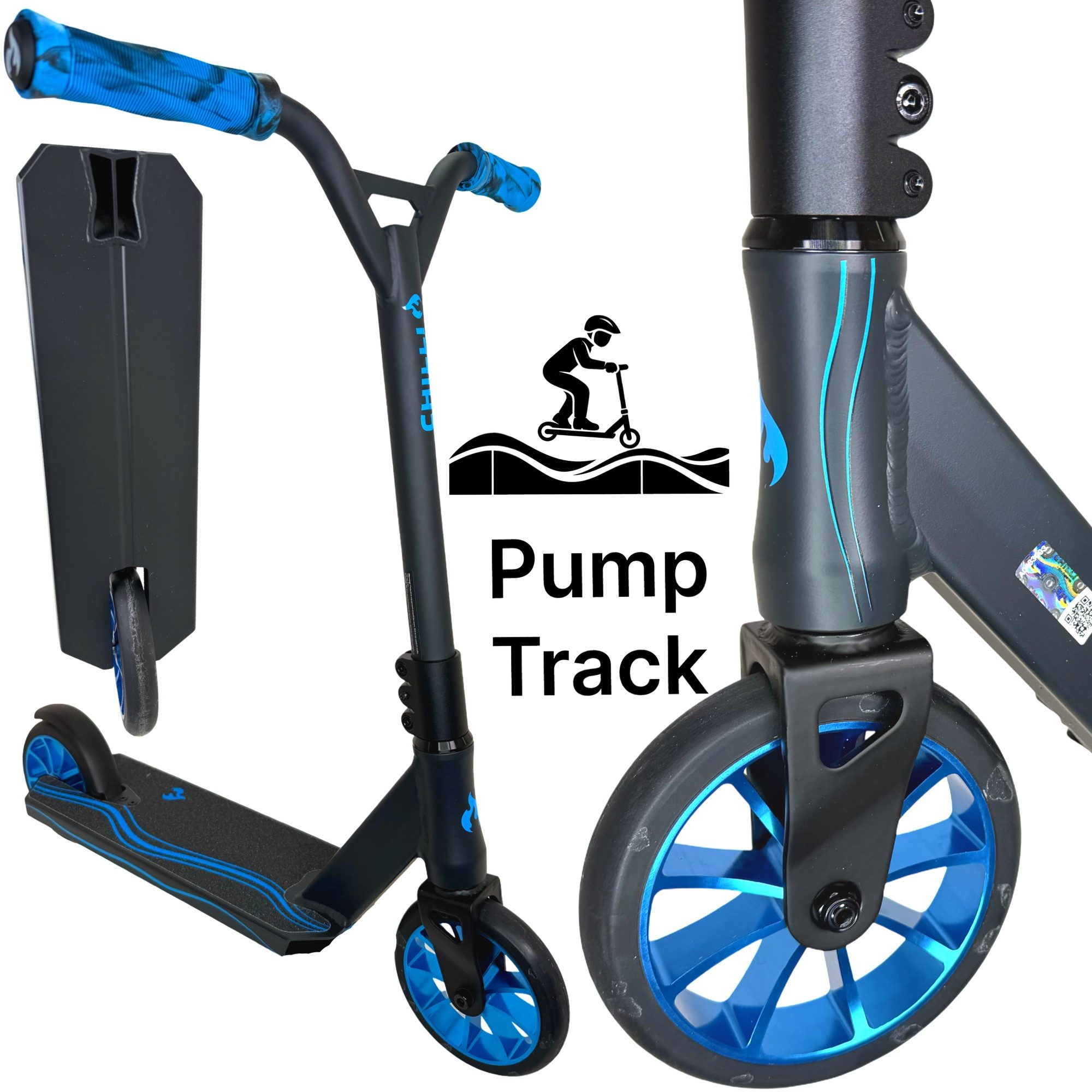 Stuntscooter Chilli Pro Wave Track Pumptrack Stunt-Scooter S H=71cm Schwarz / Blau