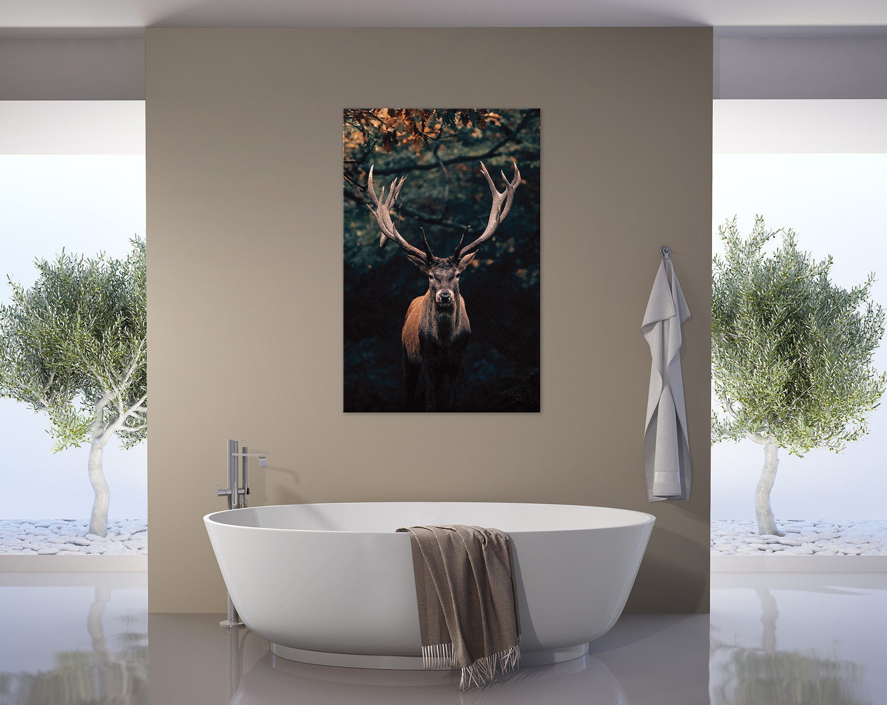 Bönninghoff Leinwandbild Wandbild HIRSCH IM WALD 78x118 cm – Leinwandbild Keilrahmen Deko, Hirsch (1 St), auf Keilrahmen gespannt – Bild 2 von 5