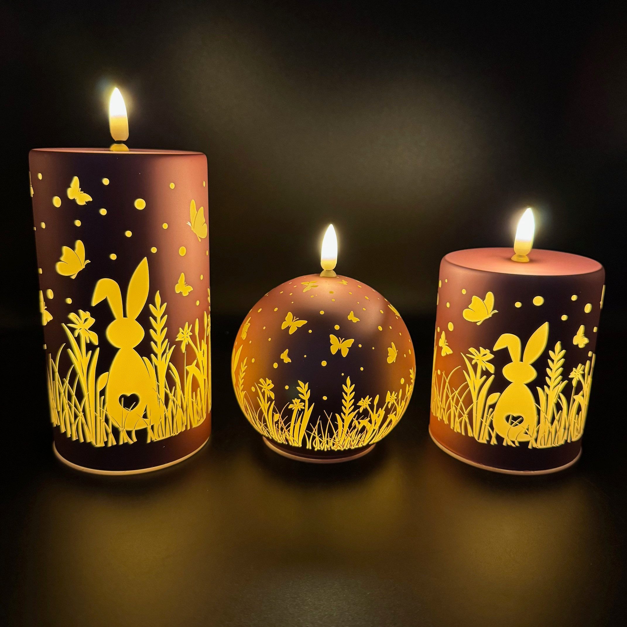 Online-Fuchs LED-Kerze 3 LED Kerzen aus Glas mit Blumen, Schmetterlingen & günstig online kaufen