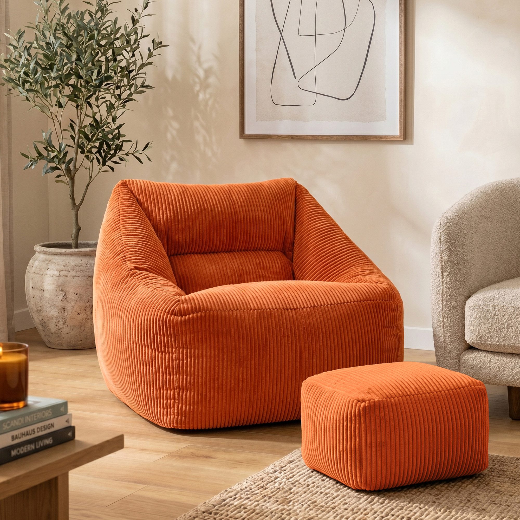 icon Sitzsack Riesen Sessel aus Cord Flauschig „Natalia" mit Hocker (Spar-Set, 1 x Sitzsack-Sessel, 1 x Fußhocker), Sitzsack XXL, Made in Germany, für Erwachsene & Kinder, für Wohnzimmer