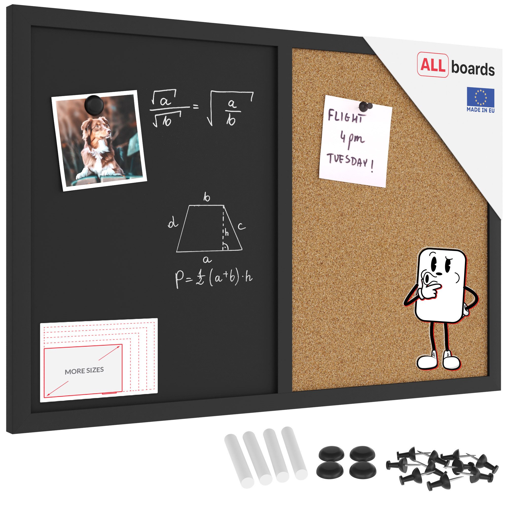 ALLboards Tafel Kombitafel Kork / schwarz magnetisch Holzrahmen schwarz lackiert