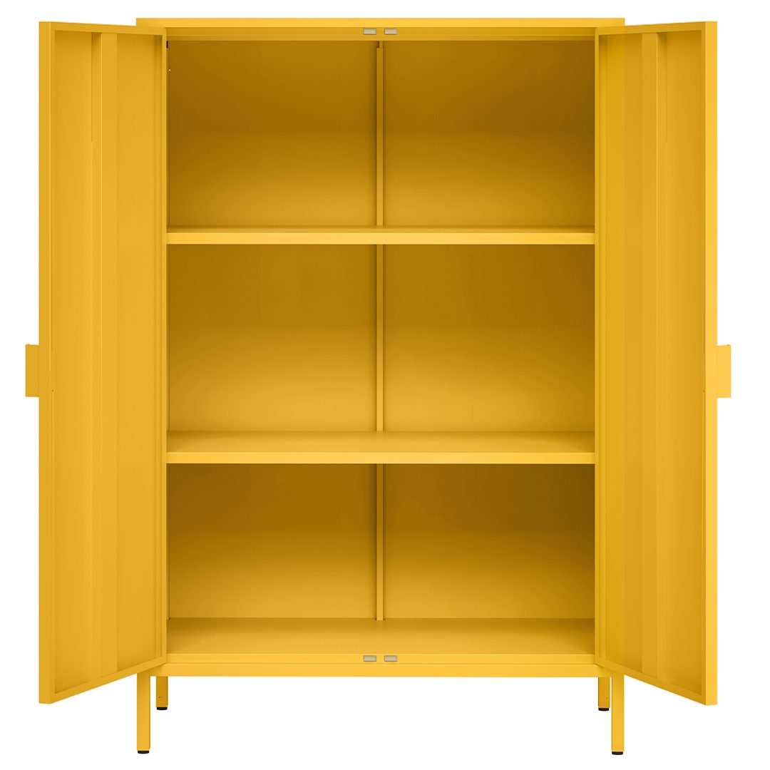 skølm Kommode Ituri aus Metall (Senfgelb), Highboard mit 2 Einlegeböden, höhenverstellbare Füße
