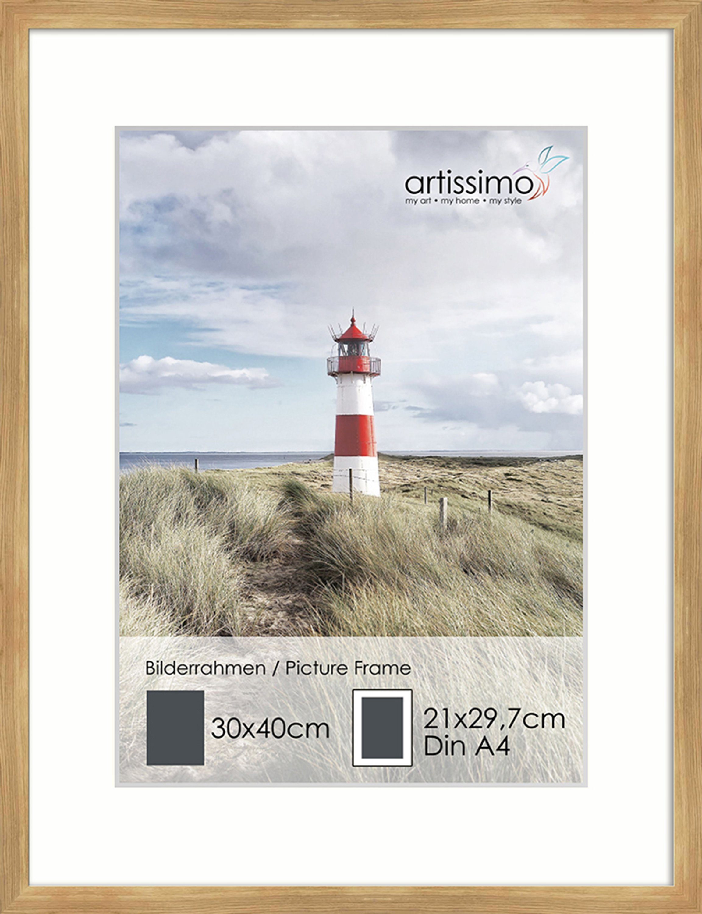 Passepartout inkl. Poster Bilderleiste DinA4 für Eiche Bilder-Rahmen 30x40cm Holz artissimo