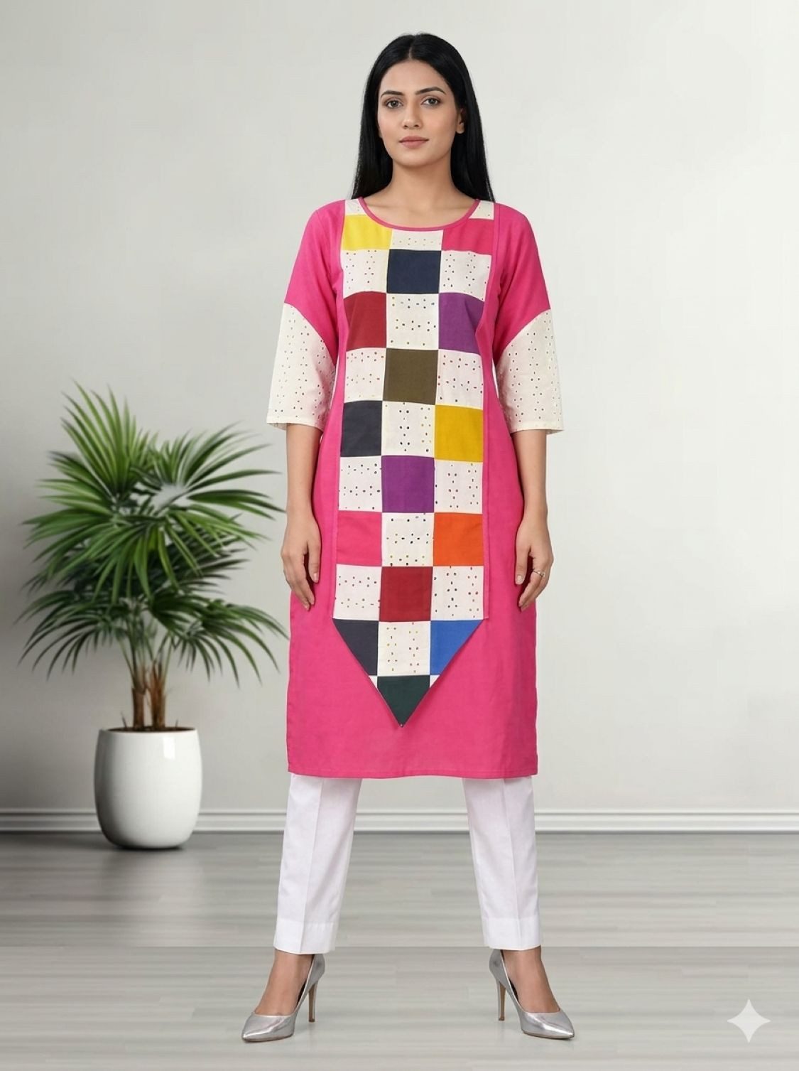 PfauGermany Longtunika Exklusiver Entwurf Rainbow Patchwork