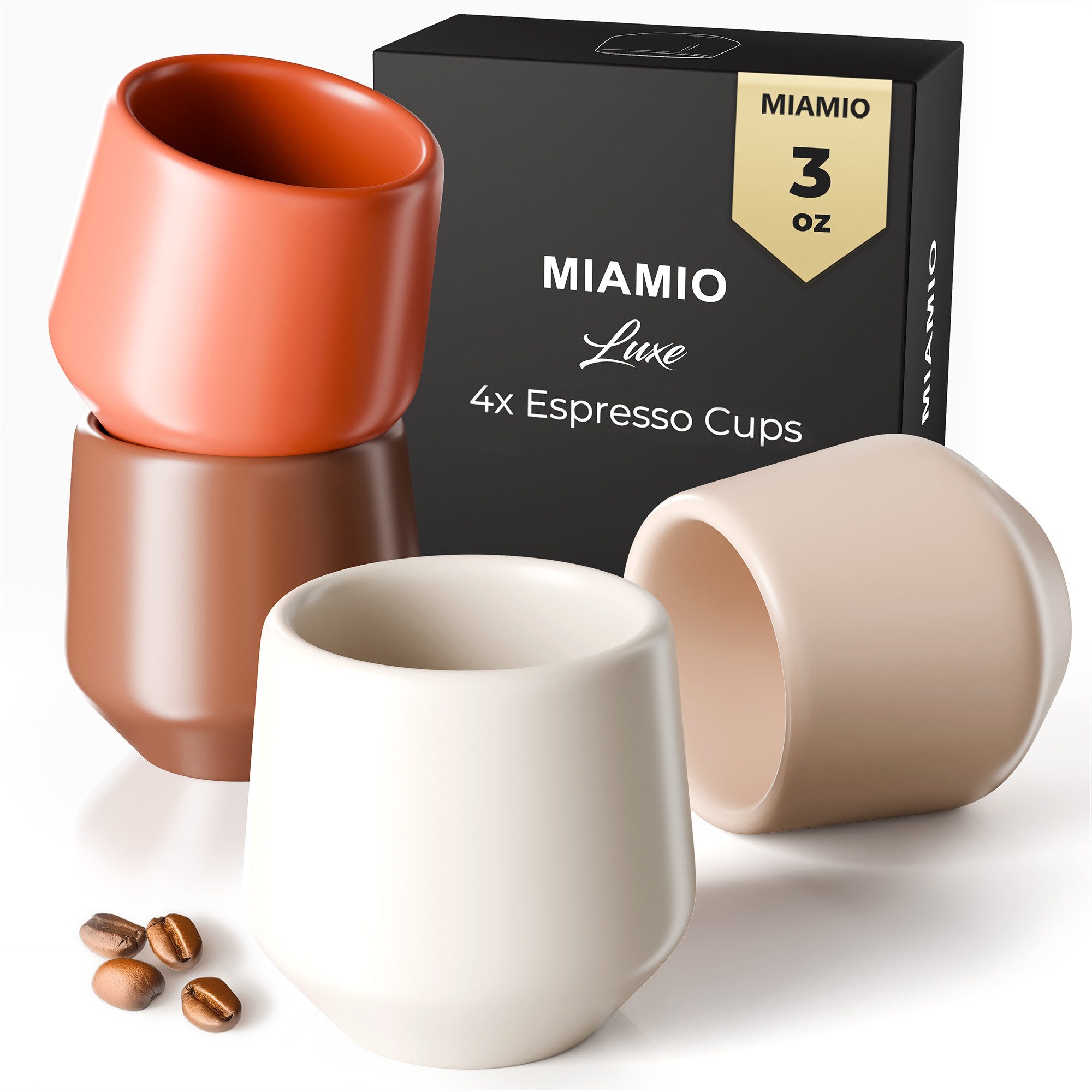 MiaMio Espressotasse Luxe ohne Henkel, 90 ml, Beige Pastel, 4-tlg., Keramik, Ristretto & Doppio, dickwandig, modern