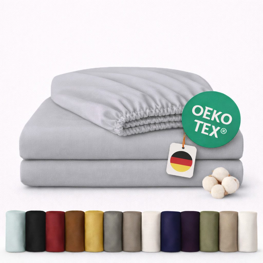 Komfortec Spannbettlaken Jersey Spannbettuch, 90x200, 140x200, 160x200, 180x200 oder 200x200 cm, 100% Baumwolle (135 g/m), Gummizug: Rundum, (2 Stück), OEKO-TEX® Standard 100 Zertifisiert, für Matratzen bis 25 cm Höhe