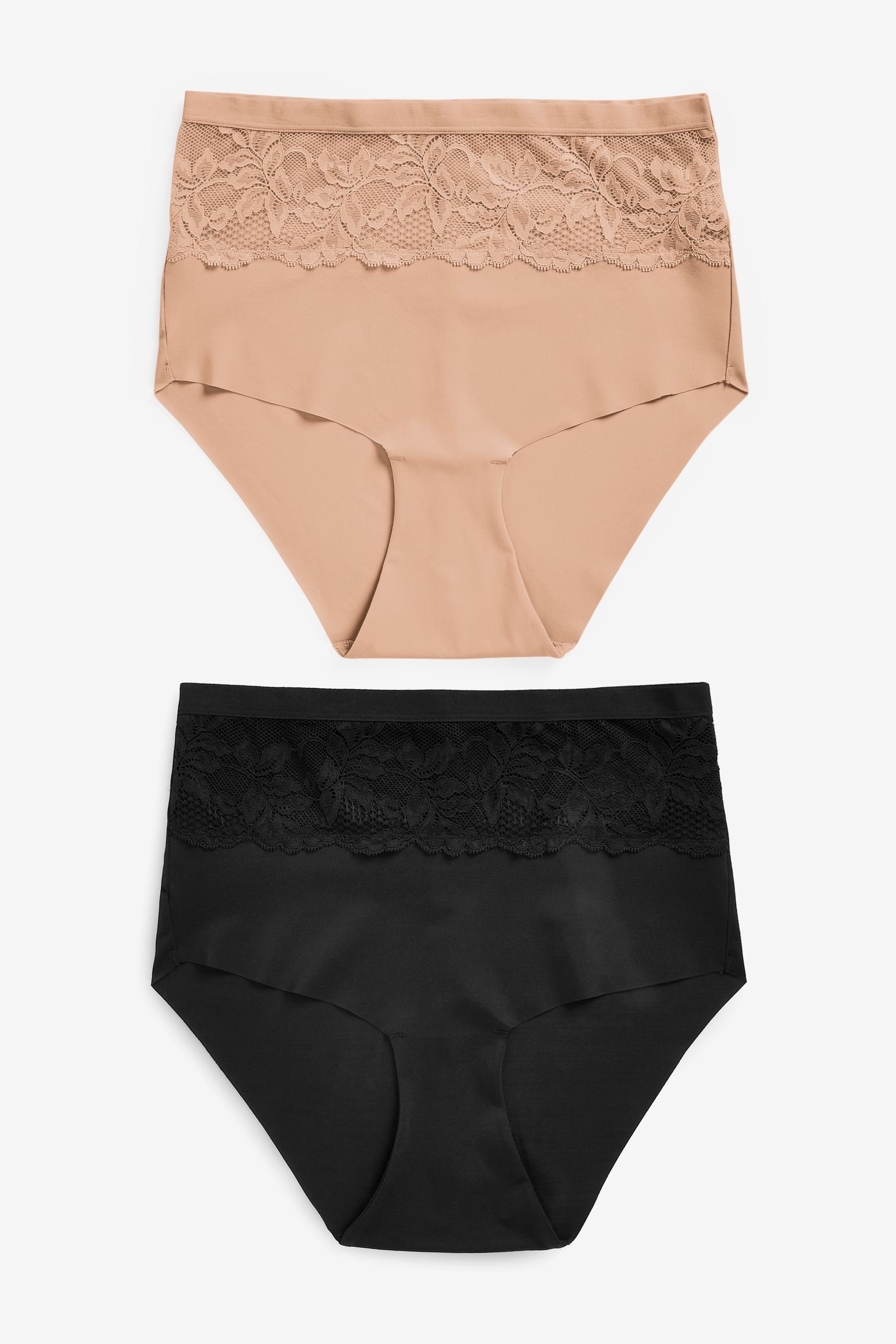 NEXT Bauchkaschierende Slips 2er Pack - Figurformende Unterwäsche Mit Spitze & Hohem Bund - Bequeme Shapewear