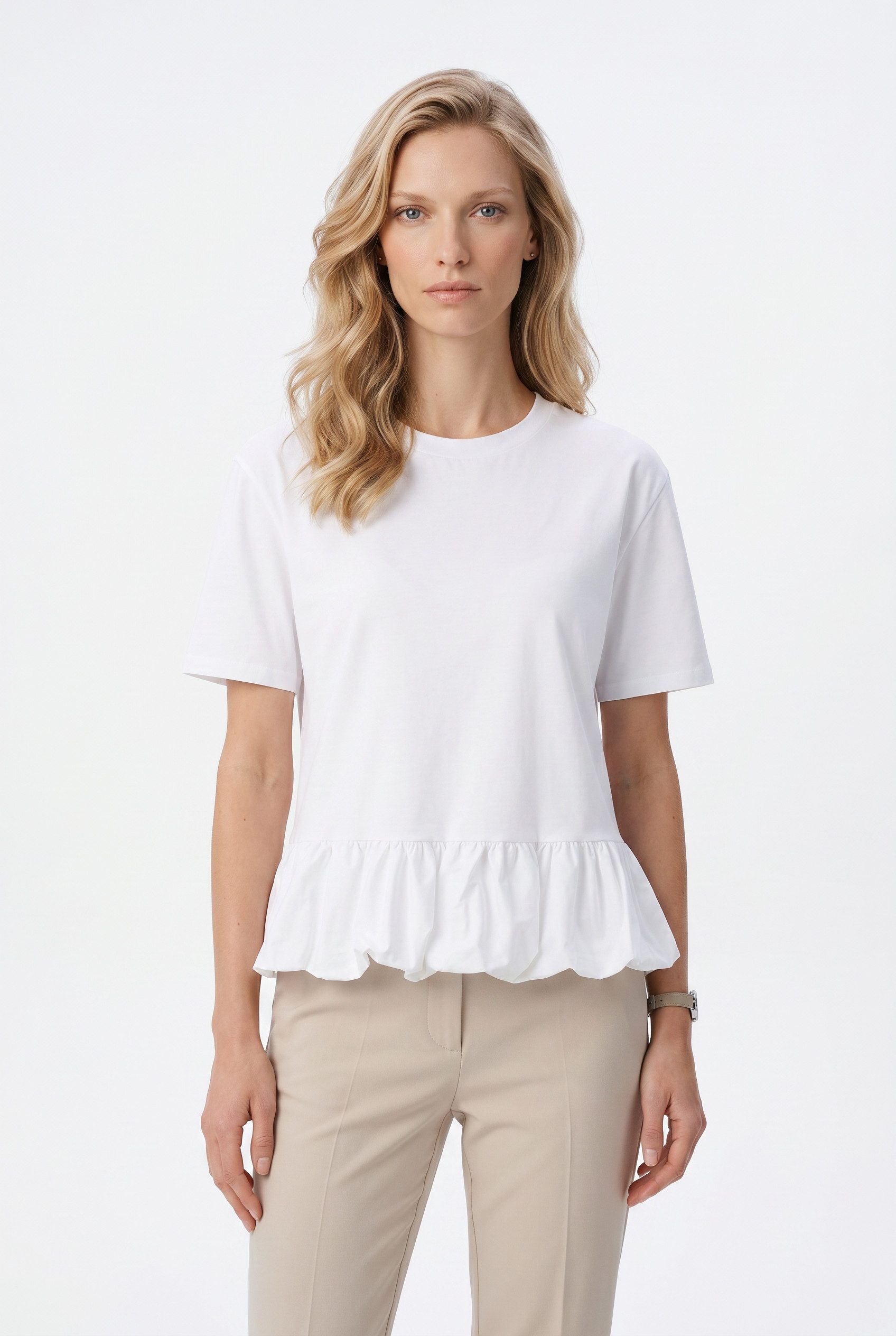RICHROYAL T-Shirt mit tollem Volant, aus reiner Baumwolle
