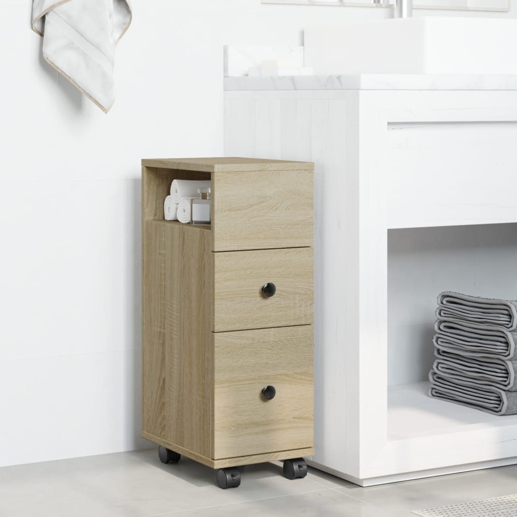 vidaXL Schranksystem Schmaler Badschrank mit Rädern Sonoma-Eiche Holzwerkstoff (1-St)
