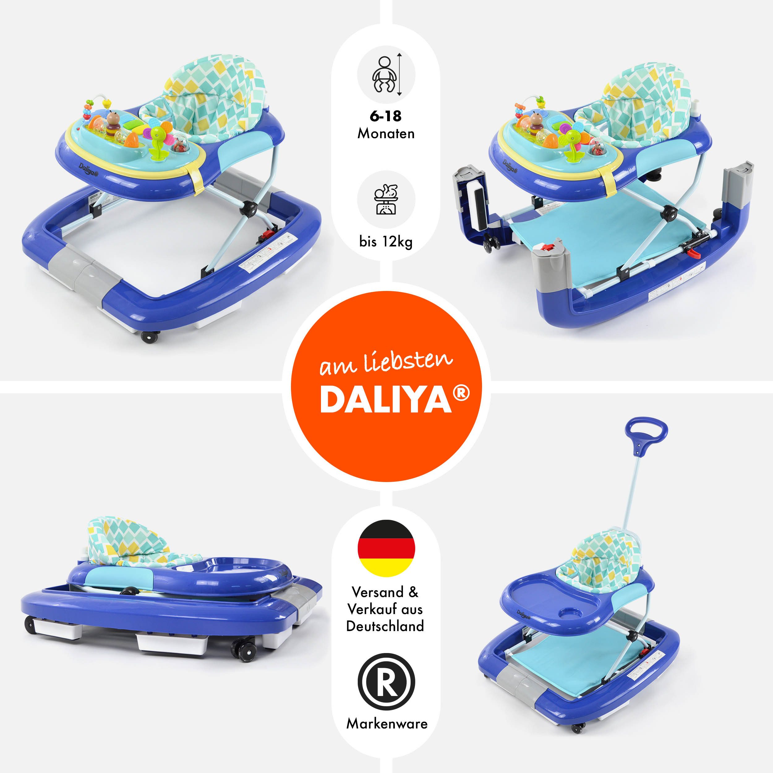 Daliya® Babywalker BEBISTEP 4in1 Lauflernwagen, Babywippe, Babywalker mit Musik, (4-tlg., Im Set ist ein batteriebetriebenes Spielcenter enthalten), Lauflernhilfe und Babywippe mit Musik und Licht, Spiel-und Esstisch
