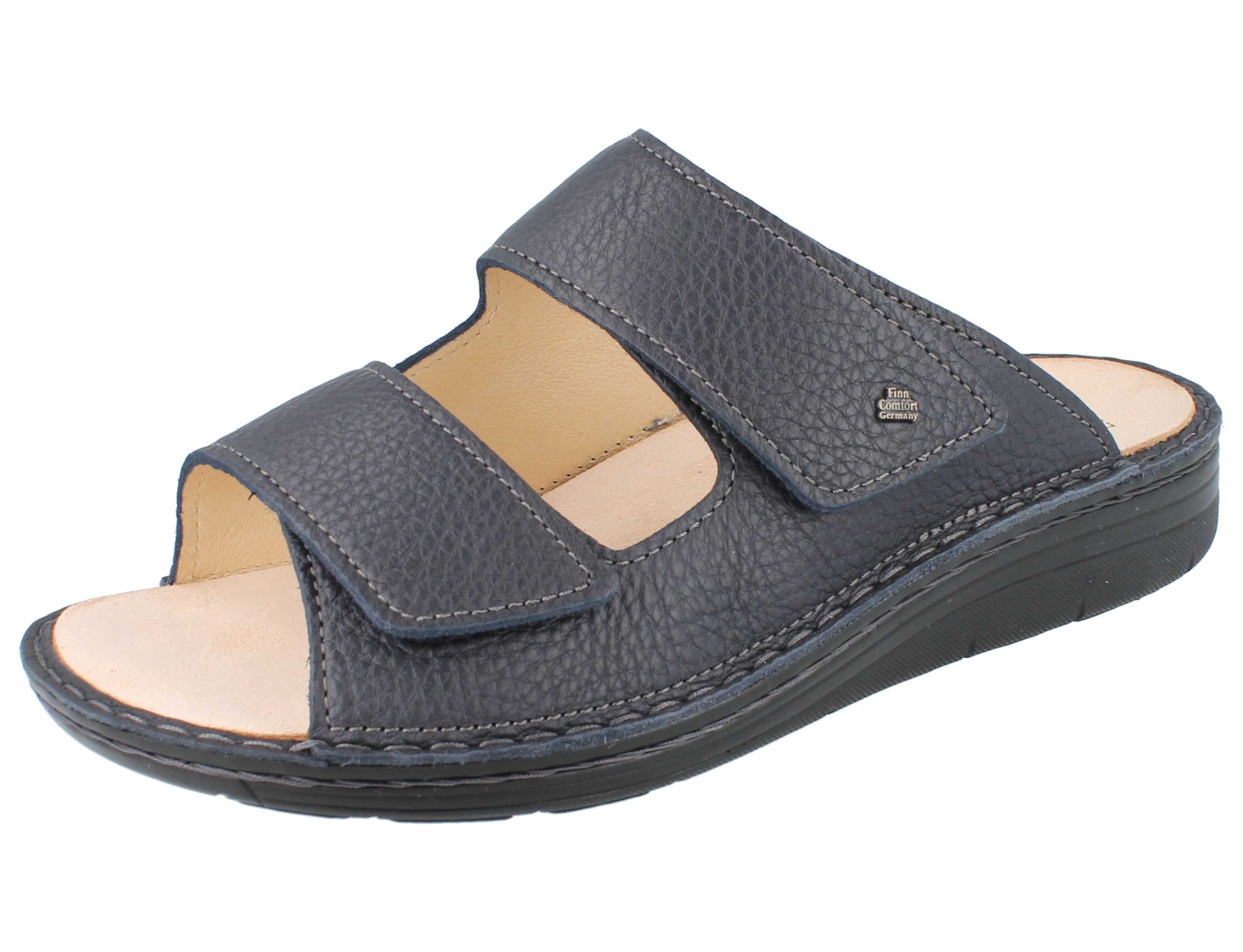 Finn Comfort FINN COMFORT Paterna Herren Pantolette blau Glattleder genarbt - Hausschuh Wechselfußbett