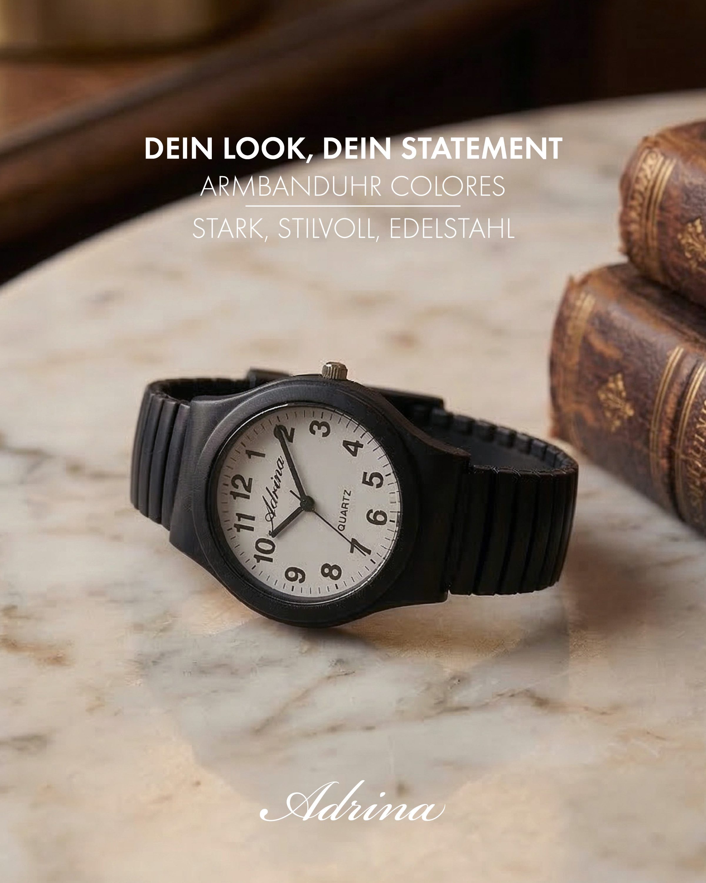 Adrina Quarzuhr Adrina Damenarmbanduhr mit Edelstahlzugband, Ø 34 mm (Colores)