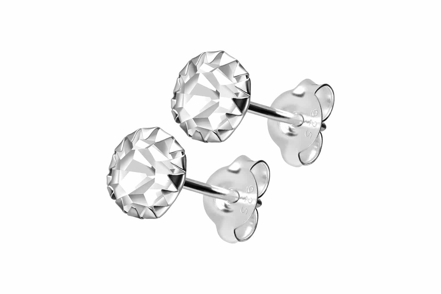 FILANGO Paar Ohrstecker 925er Silber Ohrstecker PLATINIERT + RUNDER KRISTALL (Ohrstecker, 1-tlg)