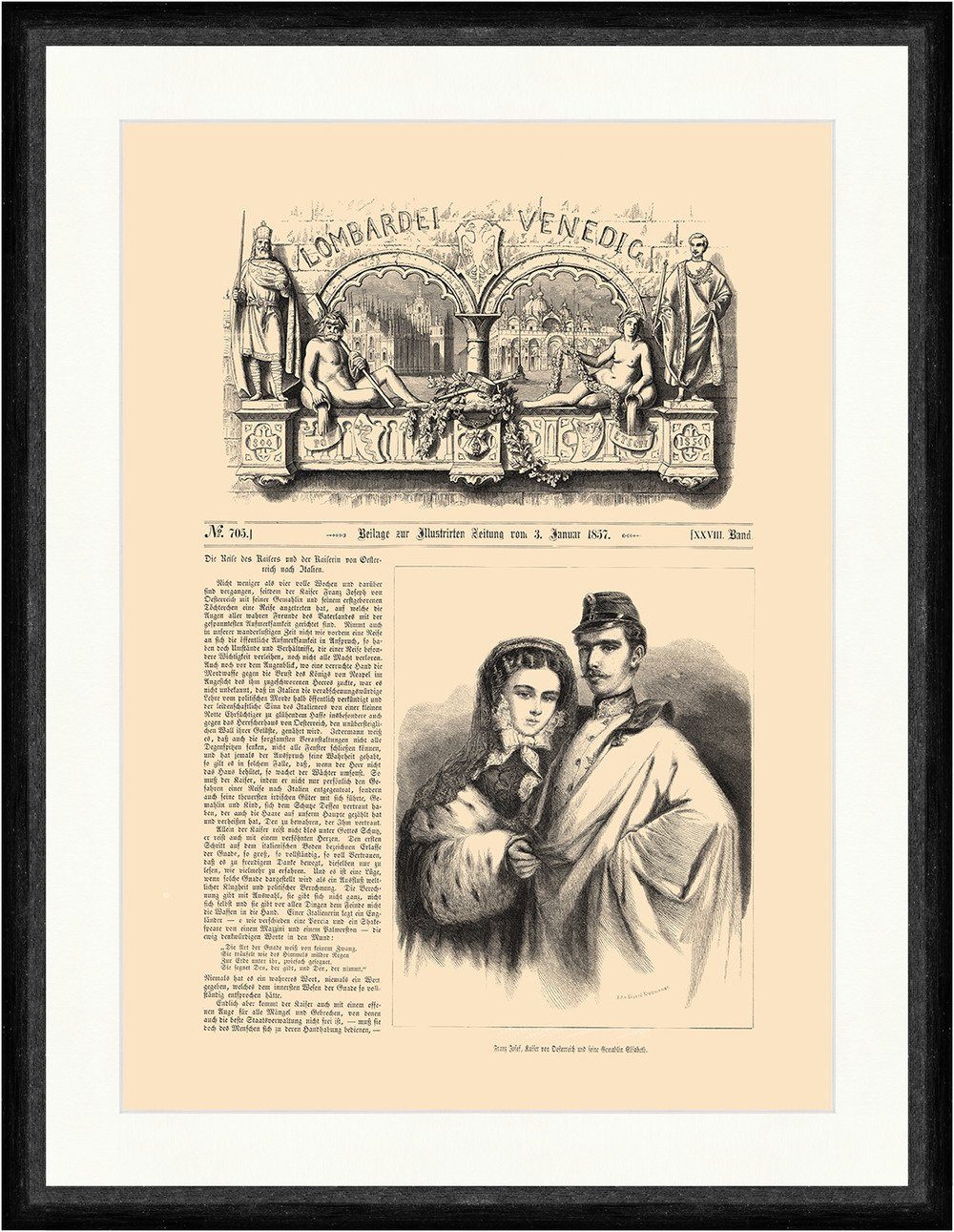 Kunstdruck Kaiser Franz Josef Gemahlin Sisi K&K Holzstich Faks_Kaiserreise 0001, (1 St)