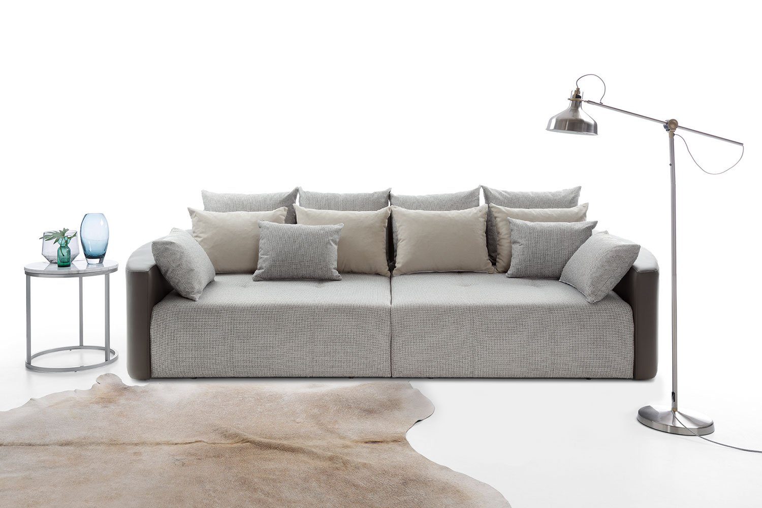 Feldmann-Wohnen Sofa Pura, 290cm beigegrau / grau mit Schlaffunktion und Bettkasten