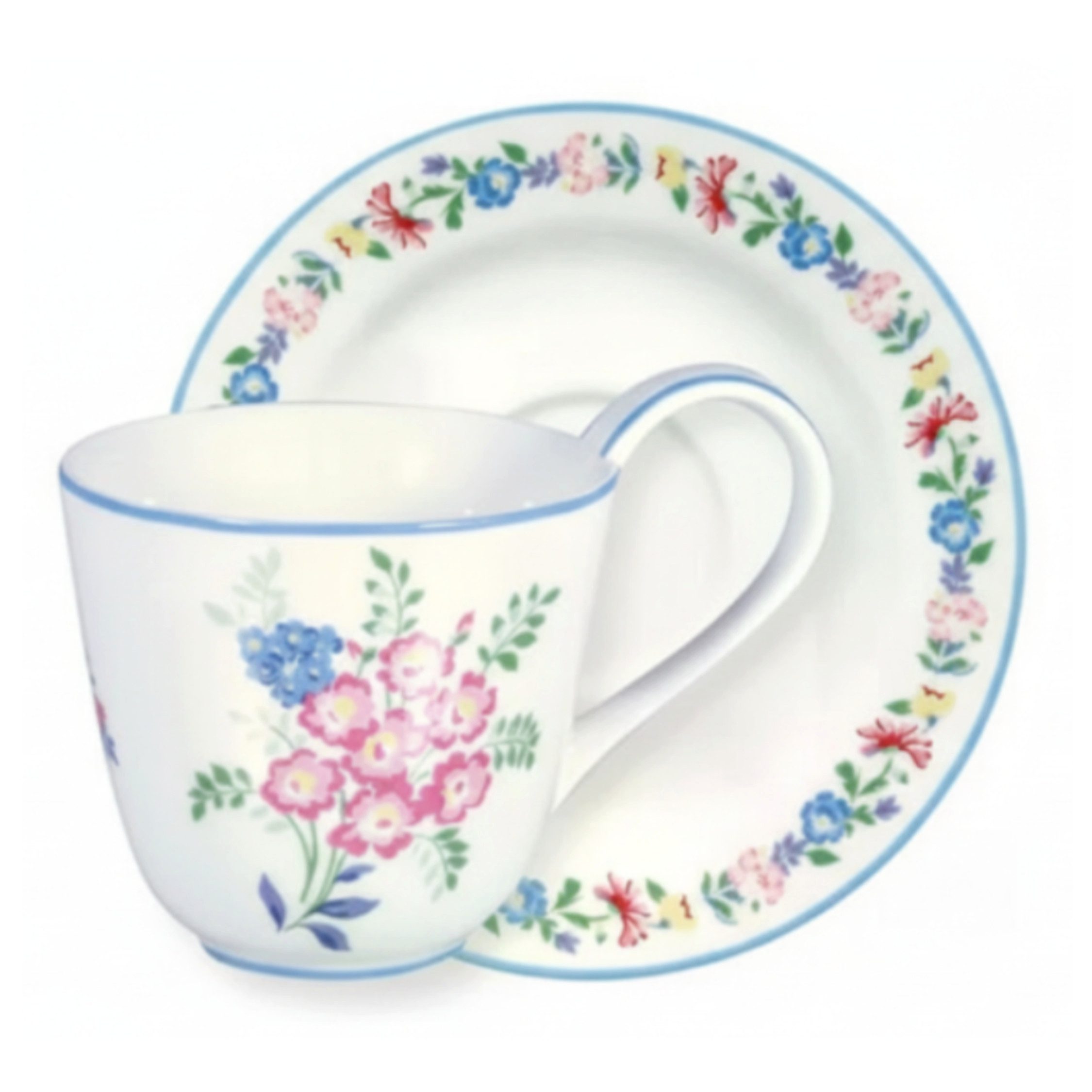 Greengate Tasse GreenGate Tasse mit Untertasse Elina Weiß/Geblümt