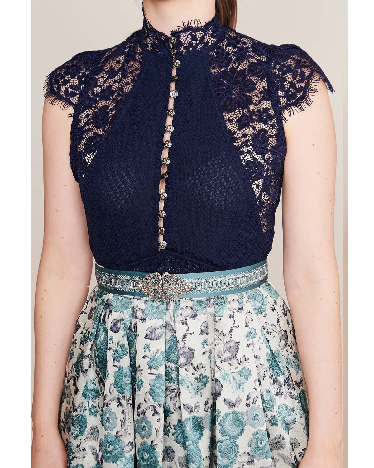 KRÜGER COLLECTION Body Trachtenshirt 'Millie' mit Spitze 282165, Marine