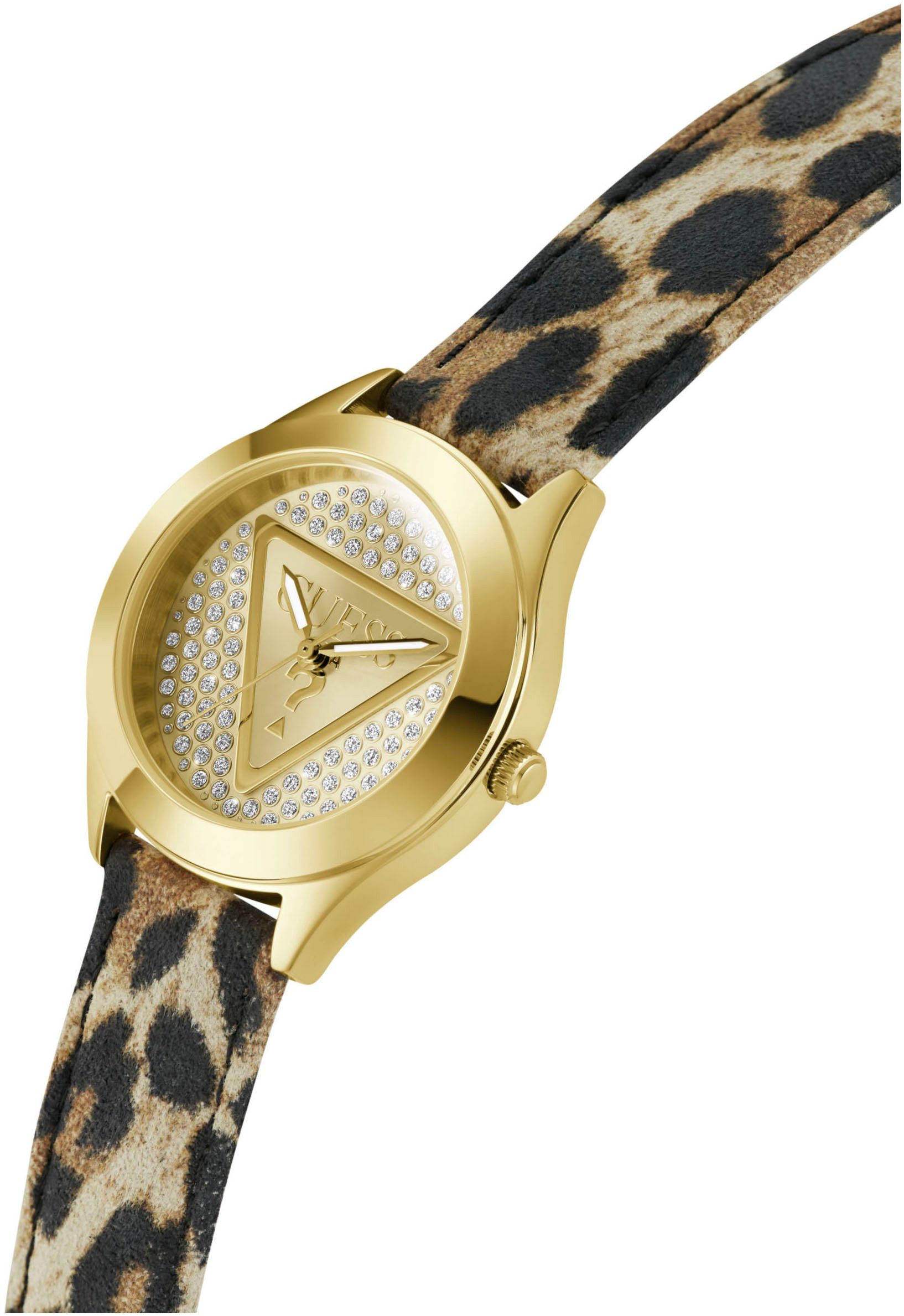 Guess Quarzuhr GLITZ PLAQUE GW0745L2, Armbanduhr, Damenuhr, Lederarmband