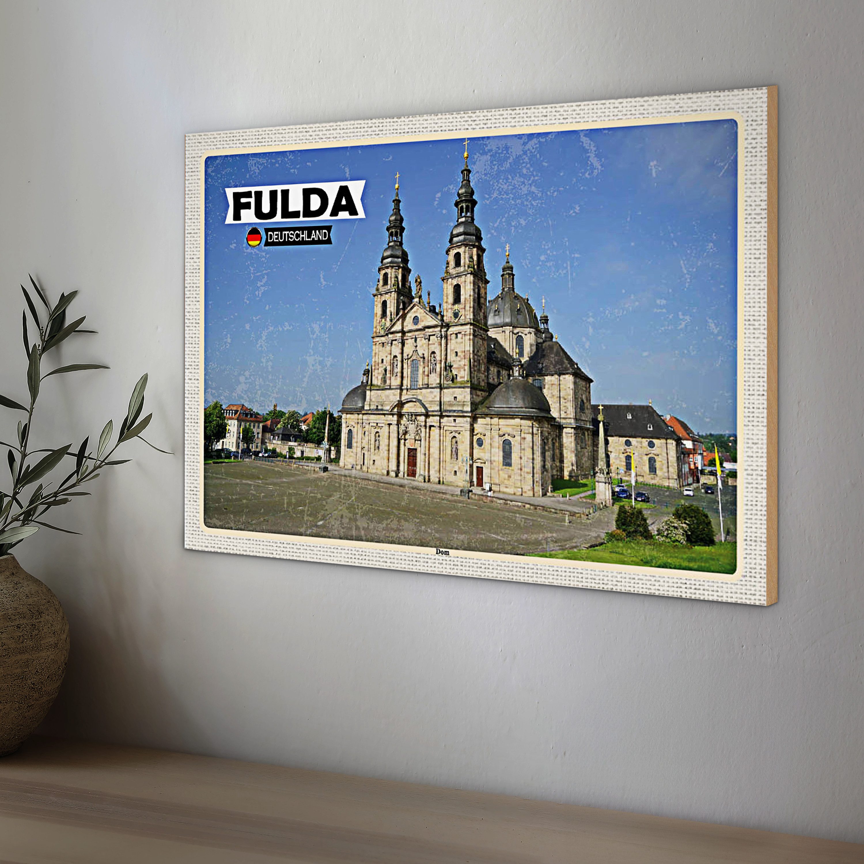 Roomando Holzbild Städte Fulda Dom Mittelalter Architekur 18x12cm
