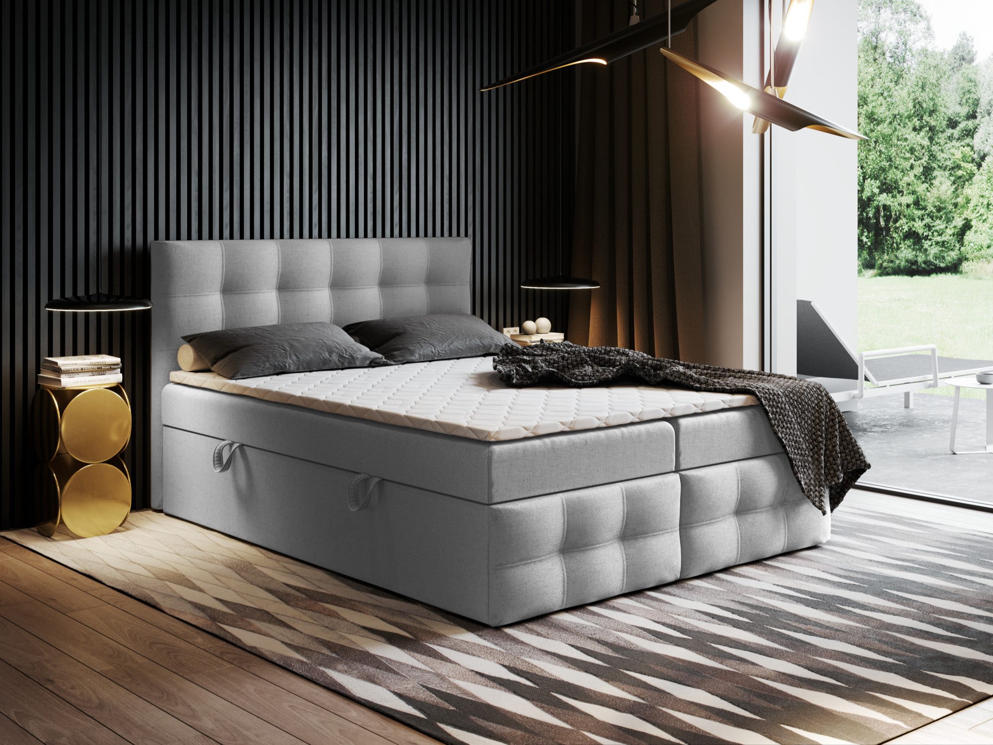 Godre Boxspringbett mit Bettkasten Ewora 3 150x190 cm - Bonellfederkern Matratze (Bett + Matratze), Bett mit zwei seitlich zu öffnenden Kästen