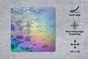 MuchoWow Gaming Mauspad Wolken mit Regenbogen (1-St), Mousepad mit Rutschfester Unterseite, Gaming, 40x40 cm, XXL, Großes