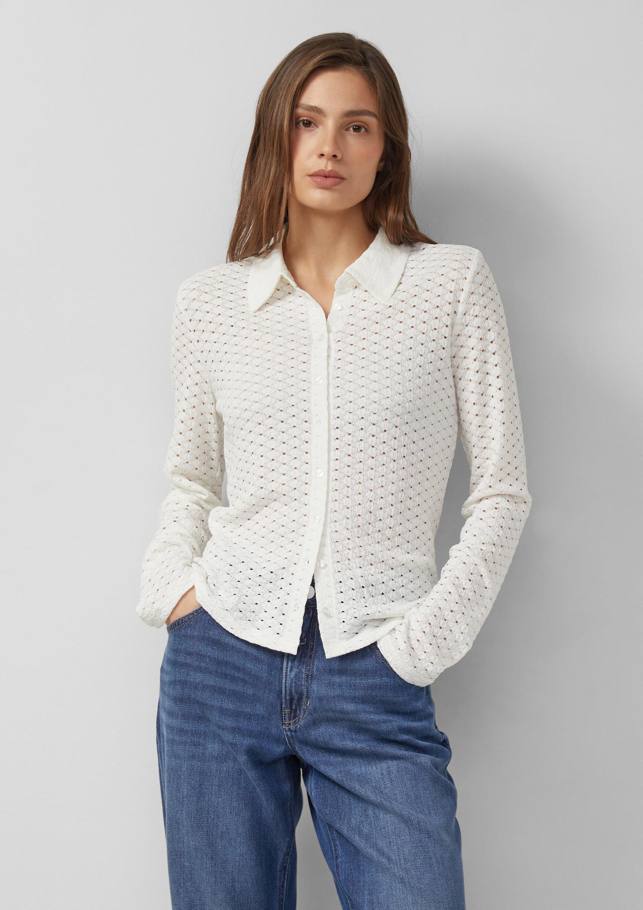 s.Oliver Langarmbluse T-Shirt Jersey-Bluse aus Lochspitze