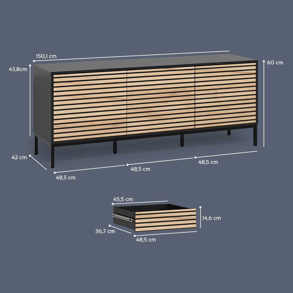 Livinity® Lowboard Aterno, Goldkraft Eiche/Anthrazit/Anthrazit, mit 3 Schubladen (1 St)