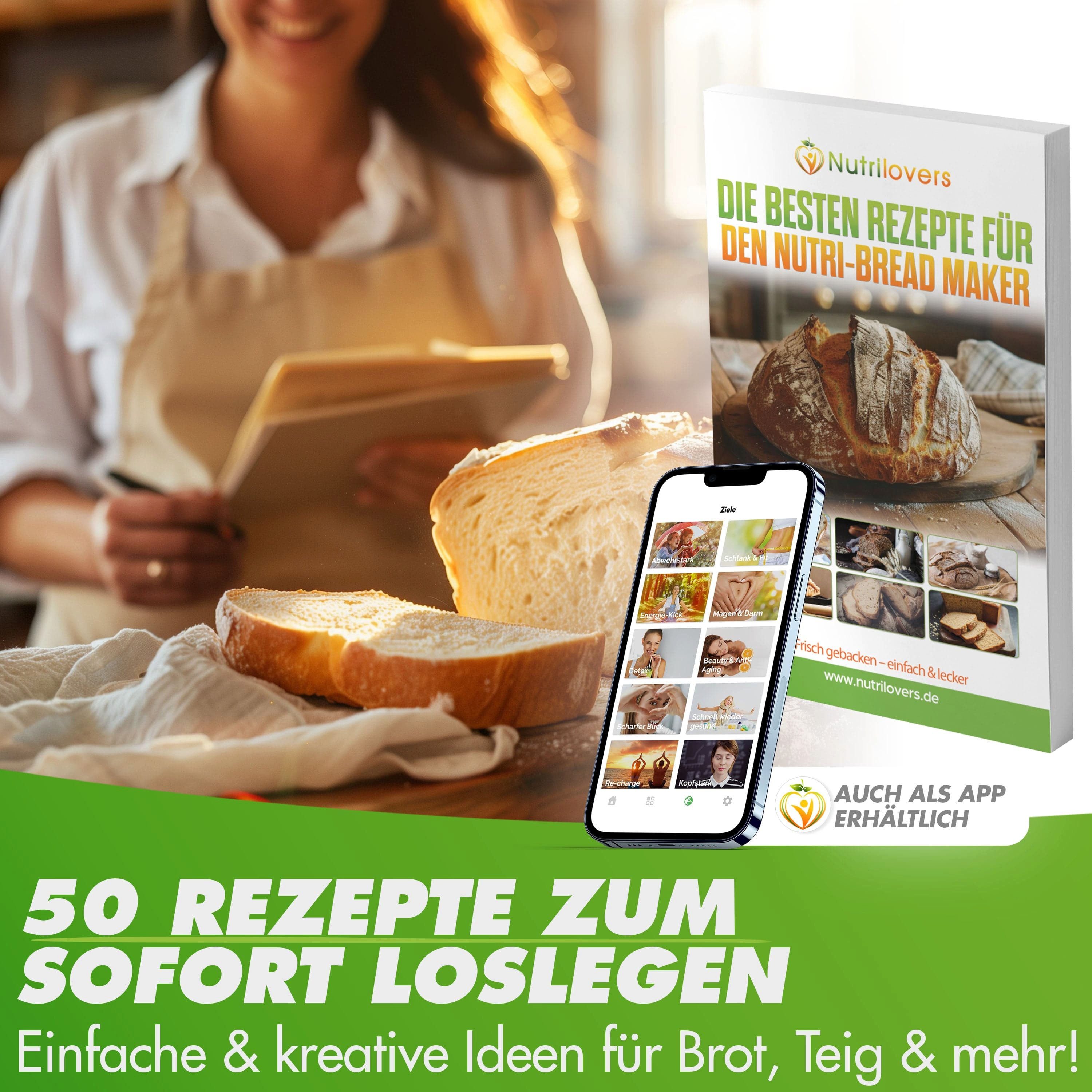 Nutrilovers Brotbackautomat NUTRI-BREAD MAKER Brotbackautomat Edelstahl 19 Programme, 3 Brotgrößen, 19 Programme, 650 W, 19 Programme, Timer, Warmhaltefunktion, 3 Brotgrößen