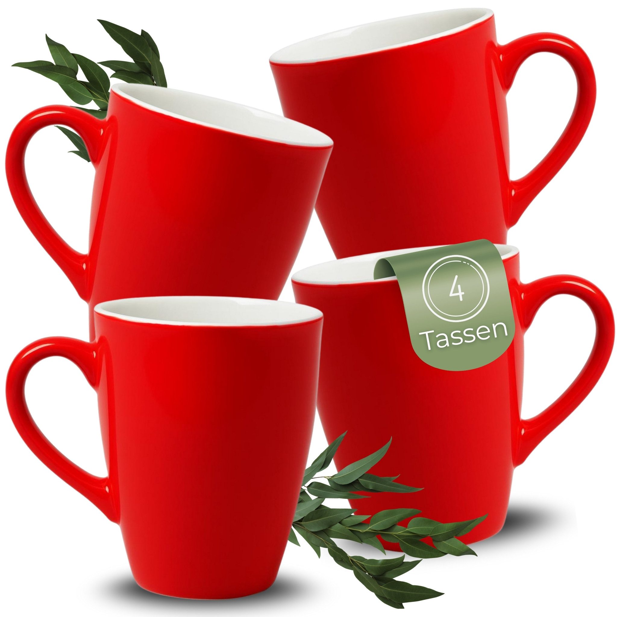 matches21 HOME & HOBBY Tasse Kaffeetassen 4er Set aus Keramik 340ml, Teetassen in Rot, 4-tlg., Keramik, Moderne Kaffeebecher Spülmaschinenfest & Mikrowellengeeignet