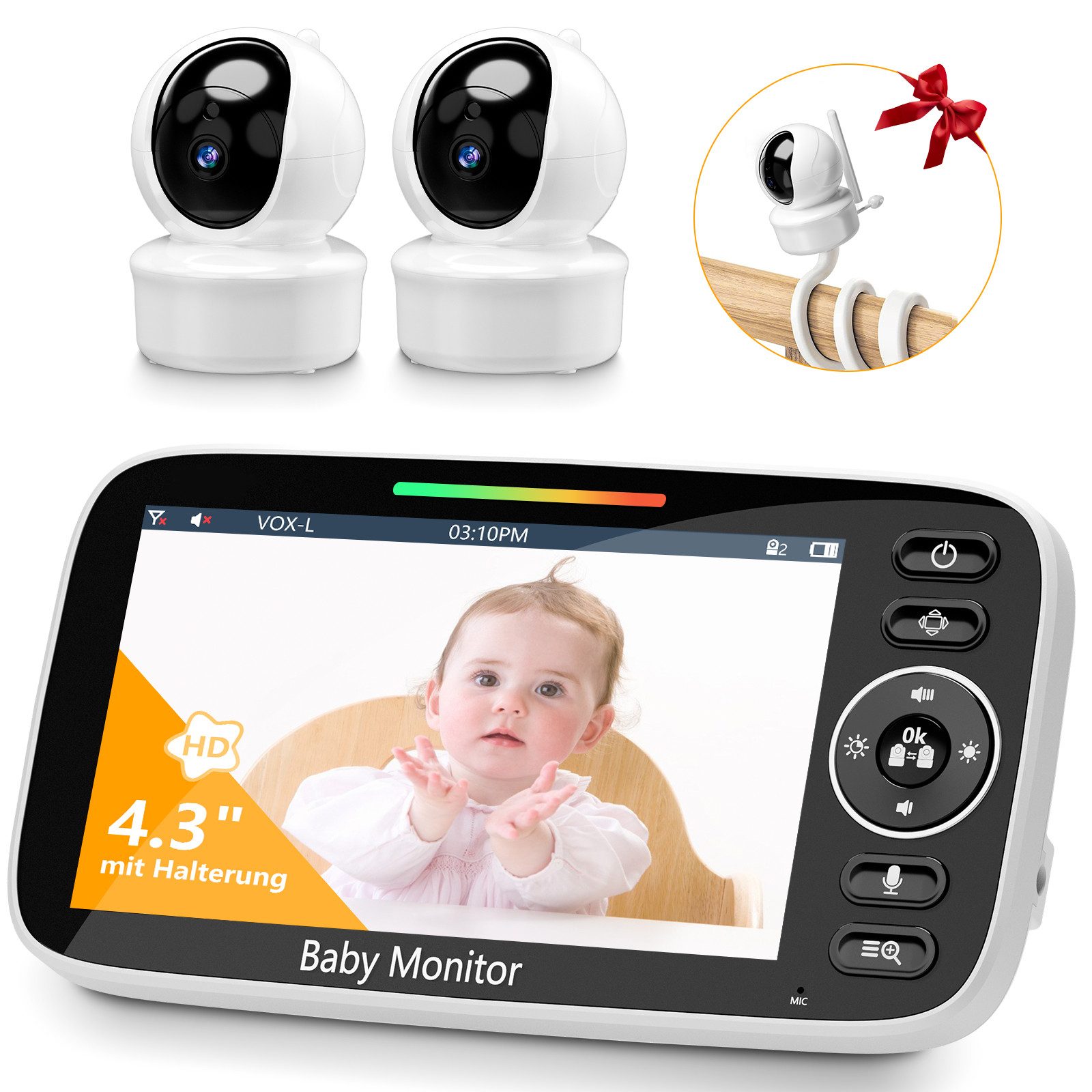 Video-Babyphone mit Kamera, 4,3“ HD Display, Baby Monitor mit Standfuß und VOX-Modus