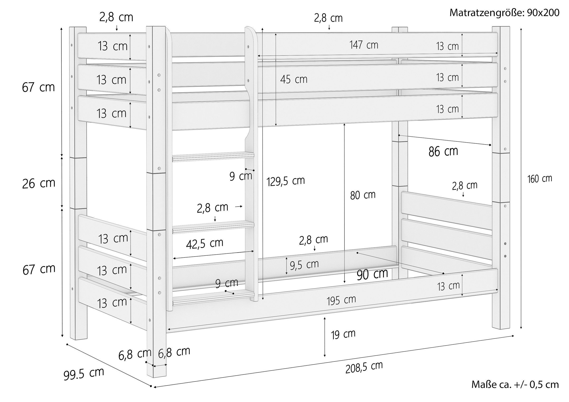 Rollrost Etagenbett ERST-HOLZ 90x200 weiß Bettkasten Etagenbett-Massivholz mit und