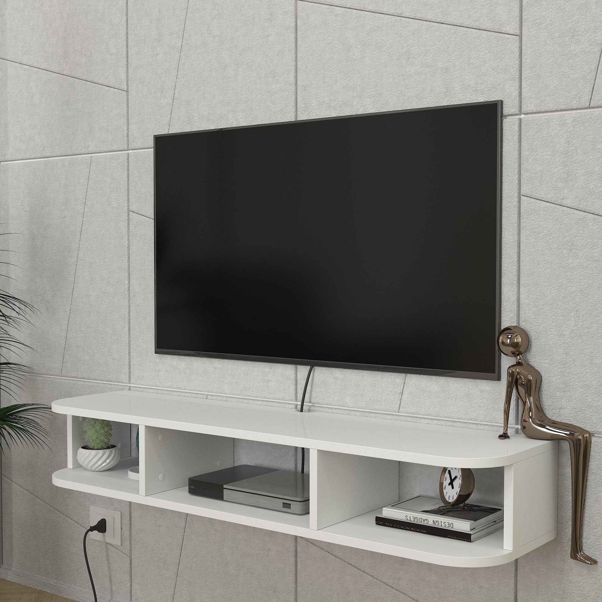 en.casa TV-Regal, hängend »Oundsvas« 120 x 30 x 19 cm Weiß