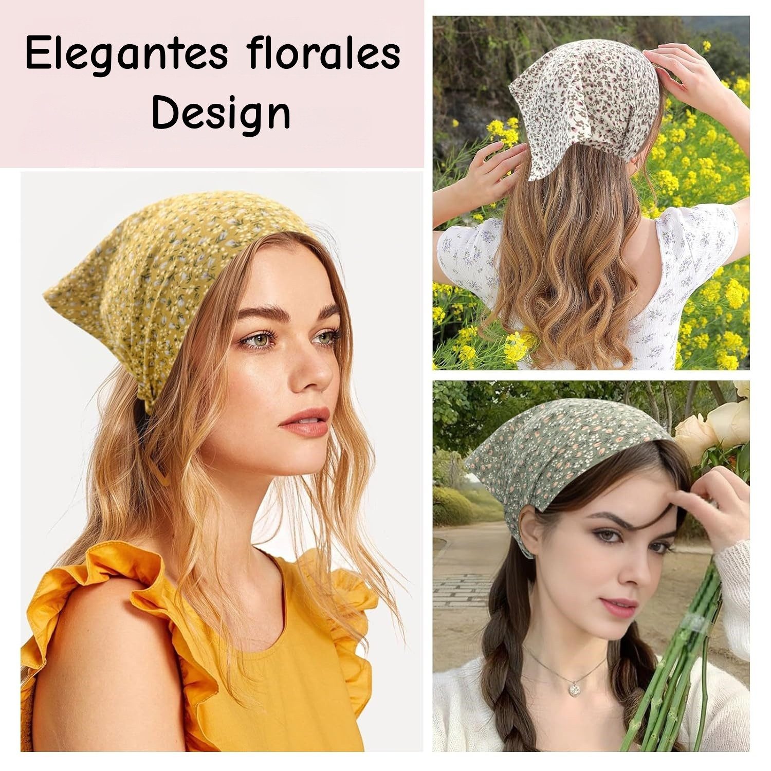 Zaewry Stirnband 5 Stück Boho Damen Blumen Stirnbänder Dreieck Kopftüchern (Chiffon Bandanas Süßes Turban Haarbänder, 5-St) Elastische Haarschal Kopfzubehör für Frauen und Mädchen