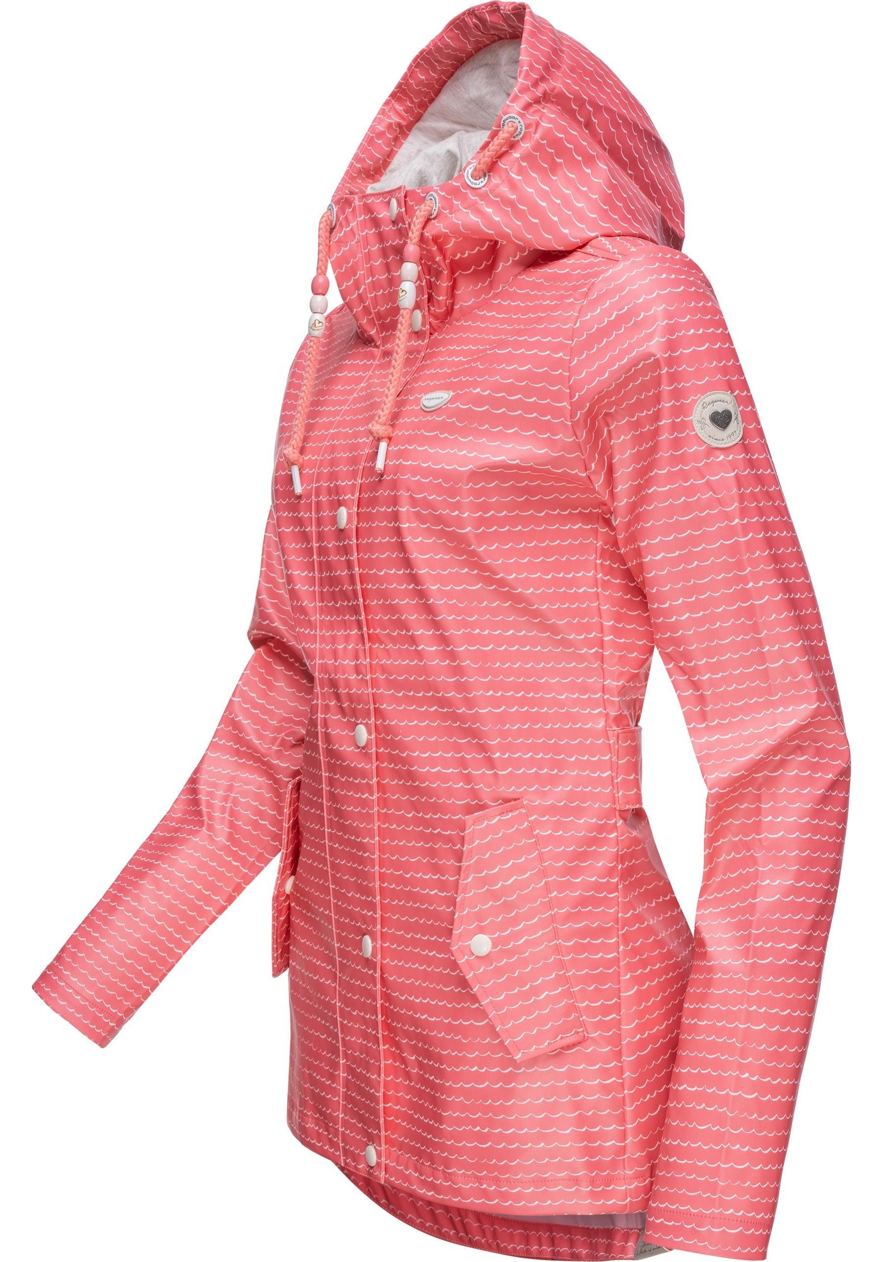 großer YM-Marge mit Ragwear Regenjacke stylische lachs Übergangsjacke Kapuze