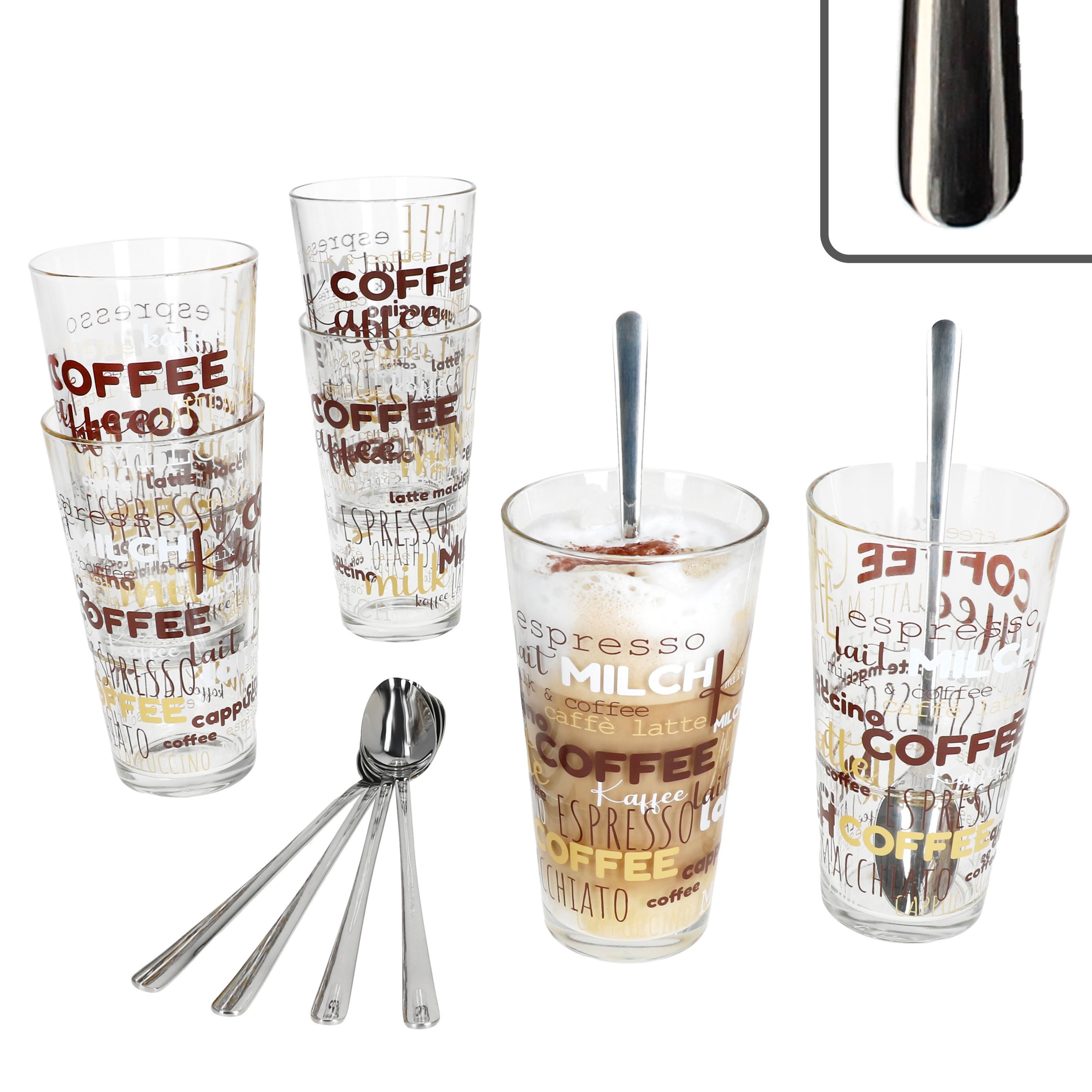 MamboCat Latte-Macchiato-Glas MamboCat 6x Candy Latte Macchiato Gläser 300ml + 6x Style Art Löffel, Glas