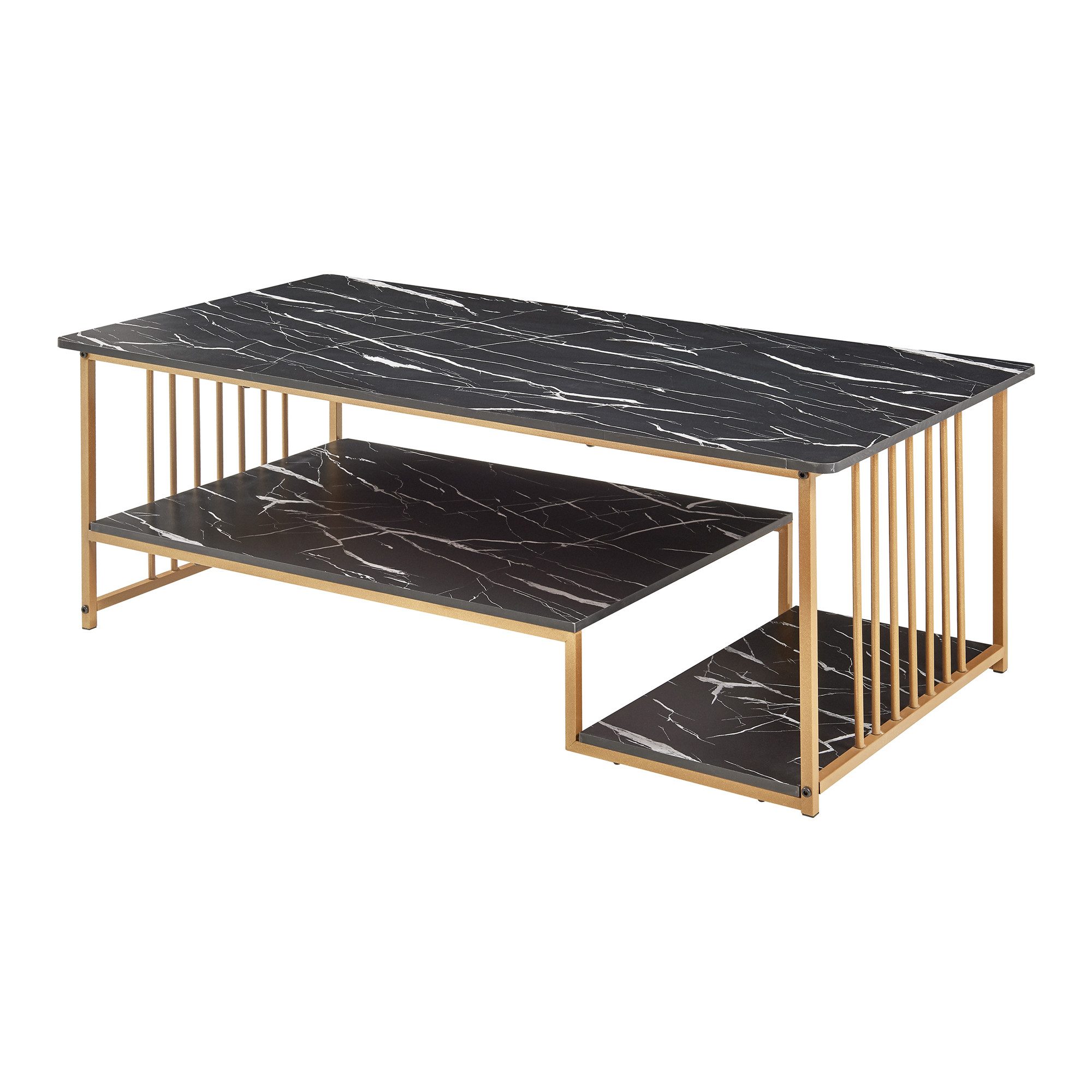 en.casa Couchtisch, »Klibro« 120x60x42 cm Marmoroptik, schwarz/Goldfarben günstig online kaufen