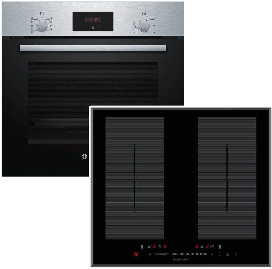 Flex-Induktions-Herd-Set Backofen 3D-Heißluft + Kochfeld Flächeninduktion Booster 60cm autark