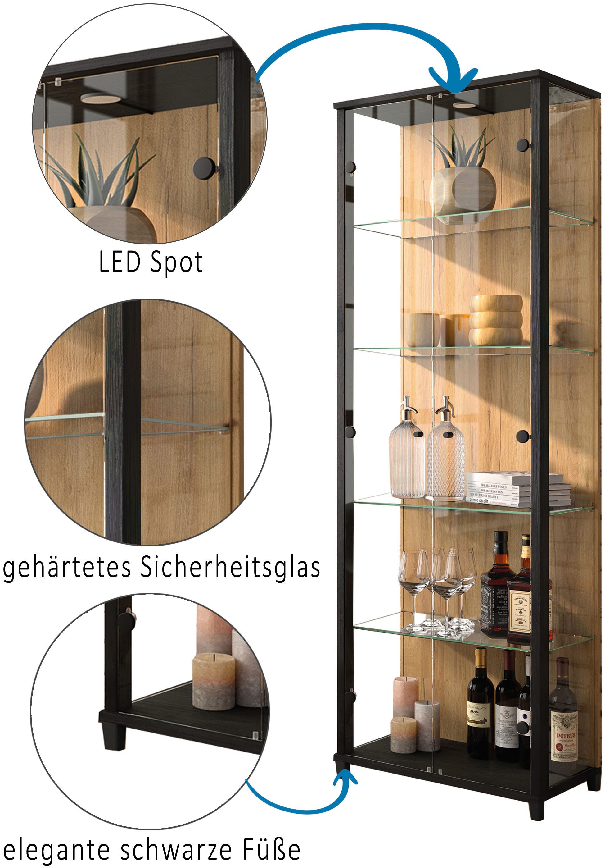 fif möbel Vitrine OPTIMA Standvitrine, Vitrinenschrank, Glasvitrine, Sammlervitrine, LED