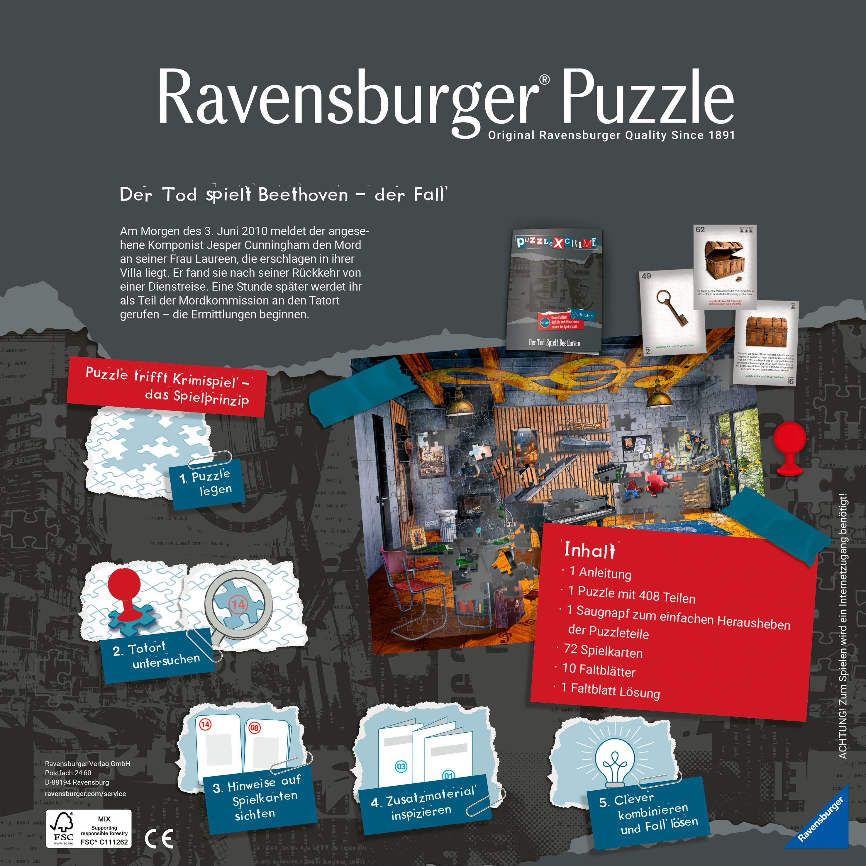 Ravensburger Puzzle Puzzle X Crime: Der Tod spielt Beethoven, 408 Puzzletei günstig online kaufen