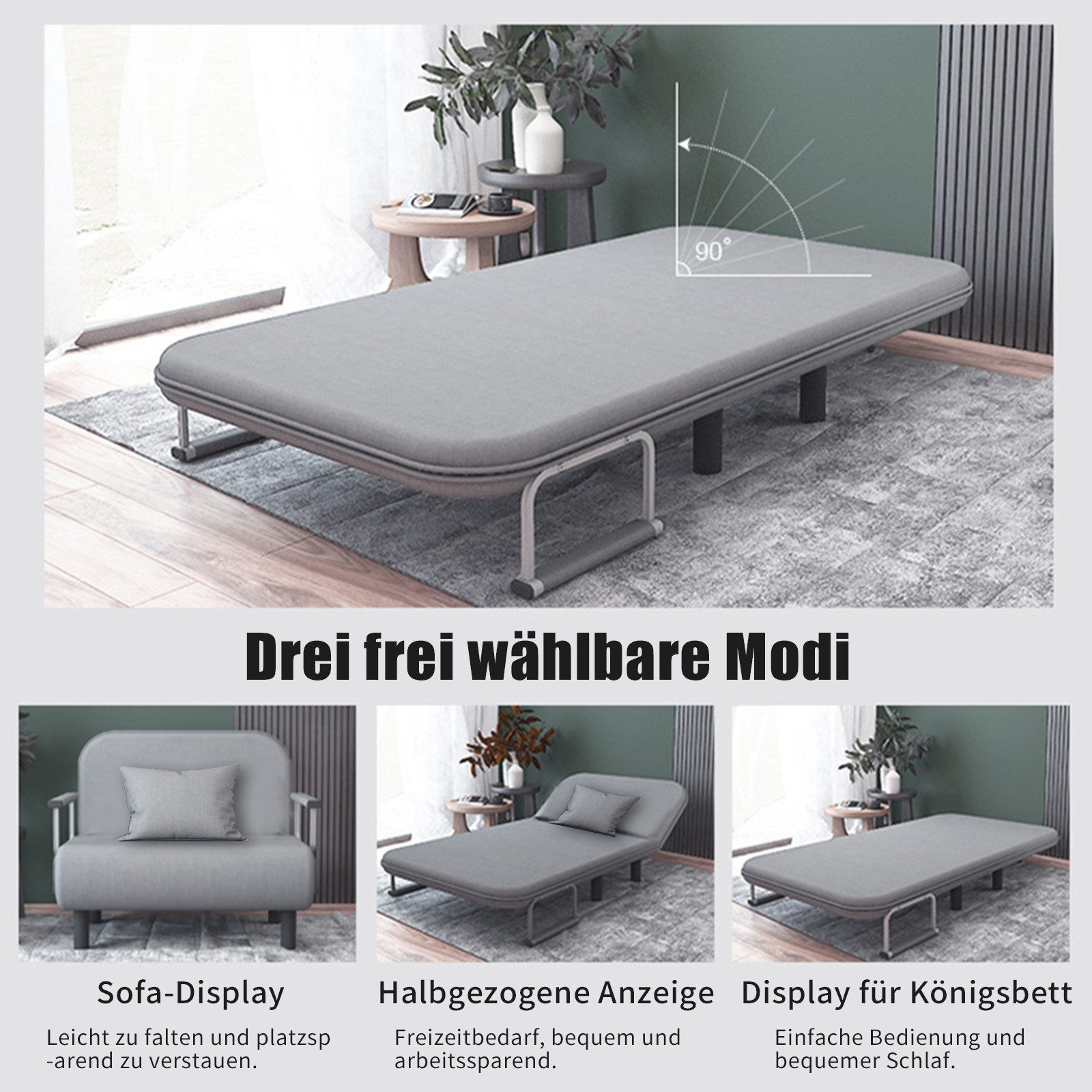 TWSOUL Schlafsofa Klappbares Schlafsofa, mit Armlehnen, Rückenlehne in 6 Stufen verstellbar