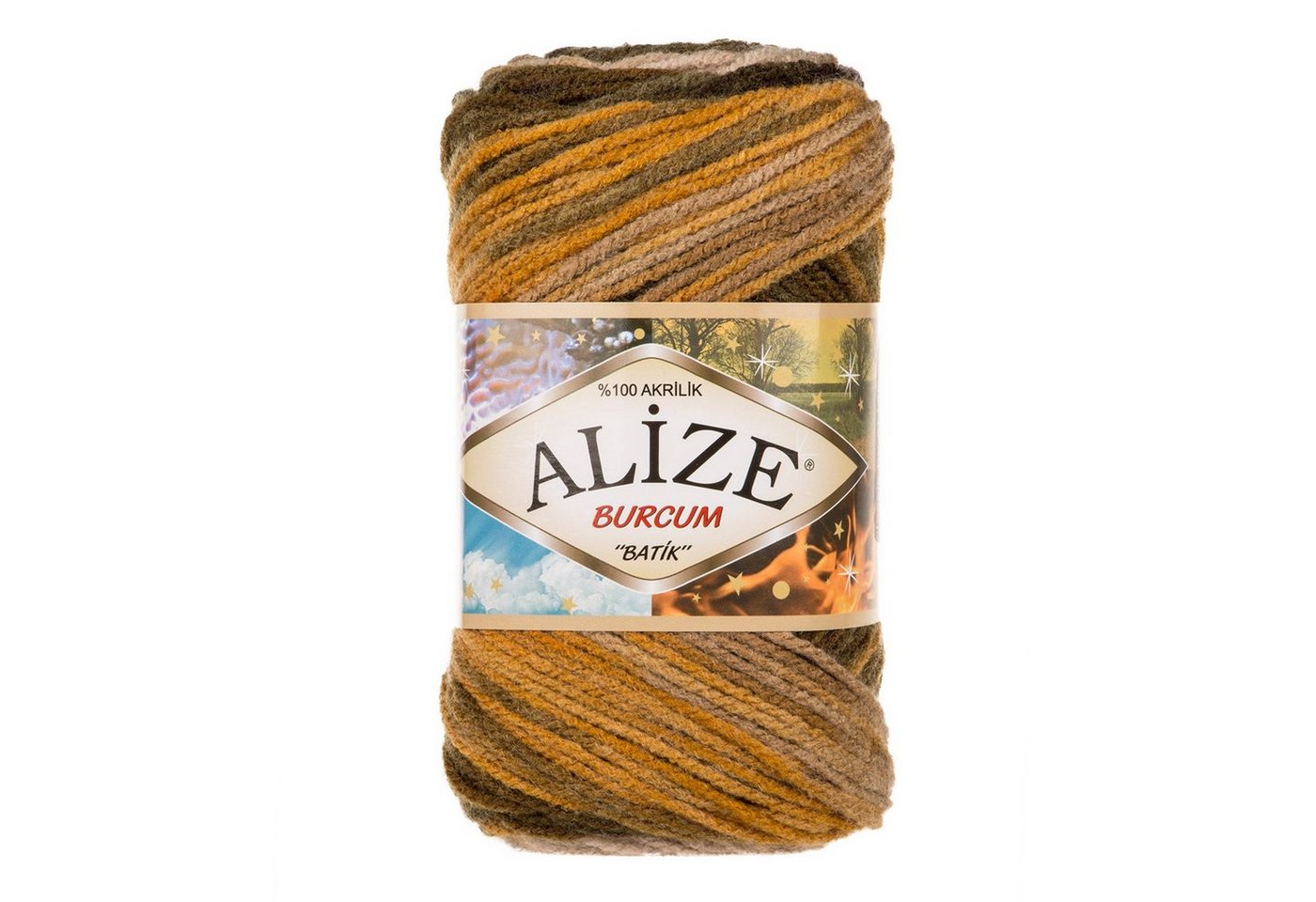 Thumbnail - Alize 500g Strickgarn ALIZE BURCUM Batik Wolle Winter Handstrickgarn Effektgarn, 1050 m, 5850 beige grün gelb