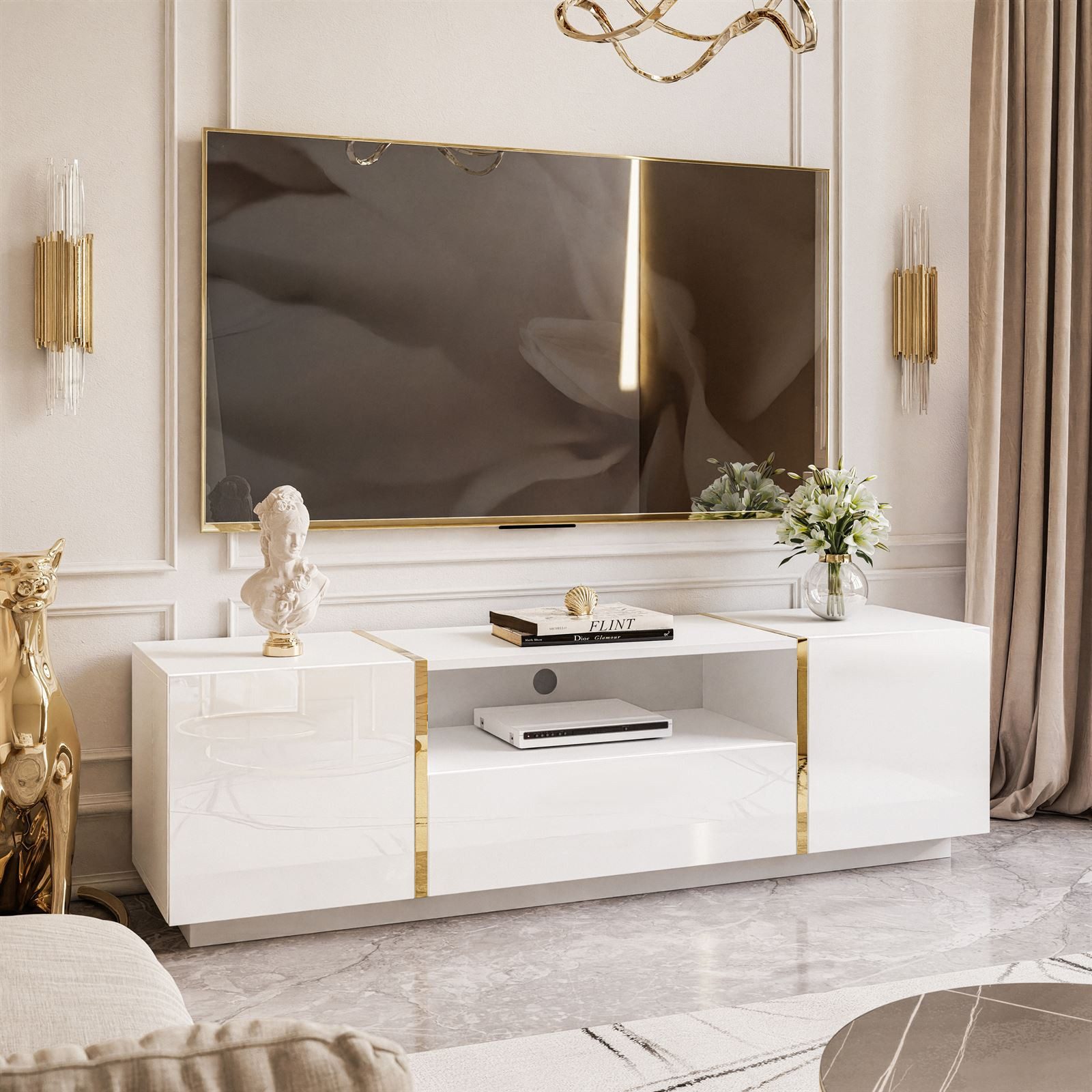 Lookway TV-Schrank ONYX Moderne Hochglanz TV-Lowboard 158 cm mit Schublade günstig online kaufen