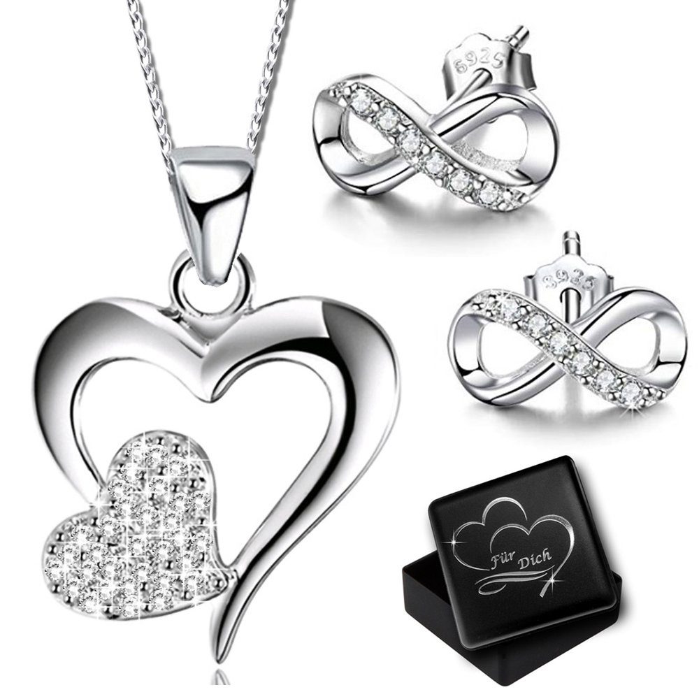 Limana Schmuckset 925 Silber Herz Kette Herzkette Halskette mit Ohrringe Oh günstig online kaufen