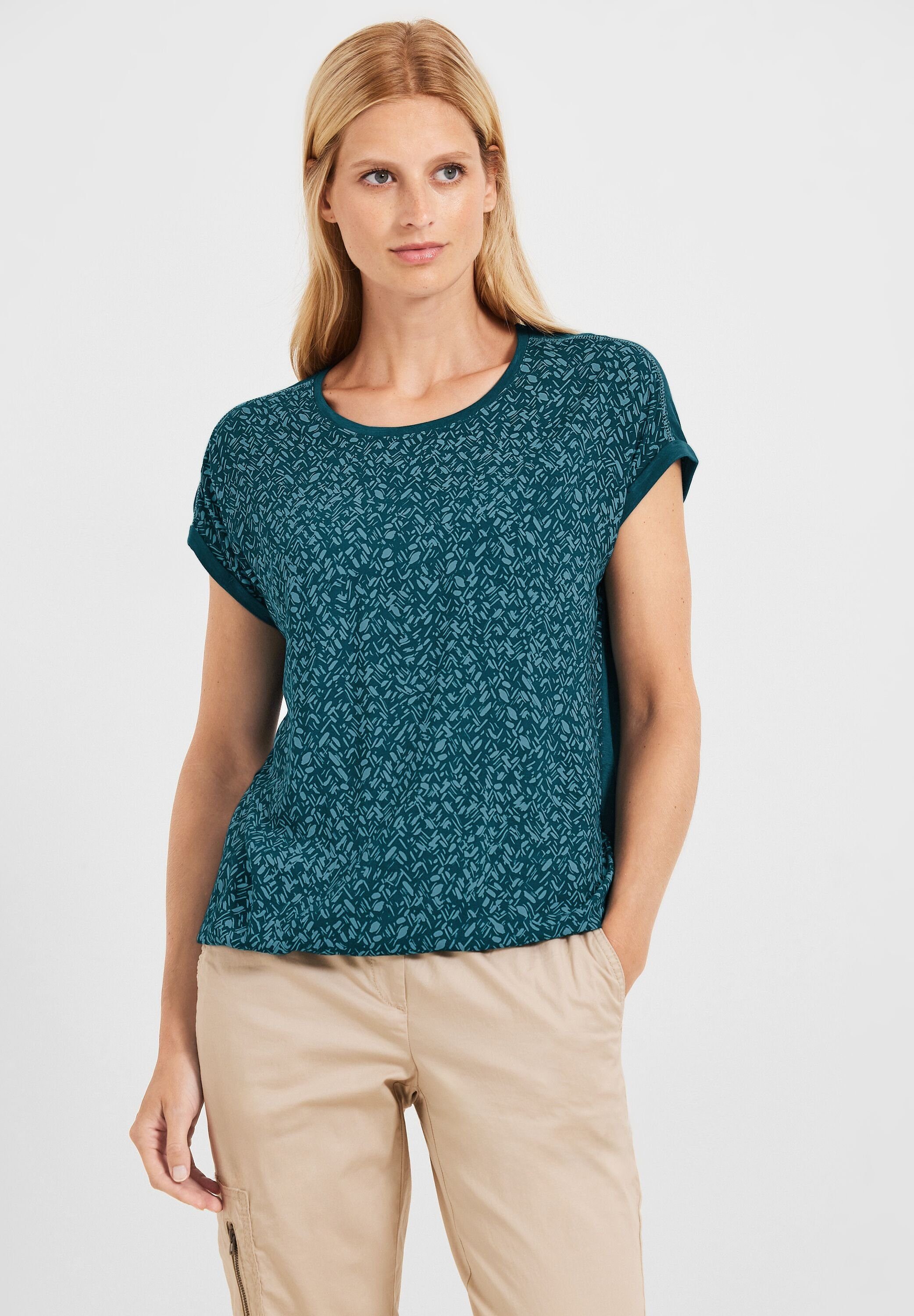 Cecil T-Shirt mit Minimal Muster deep lake green