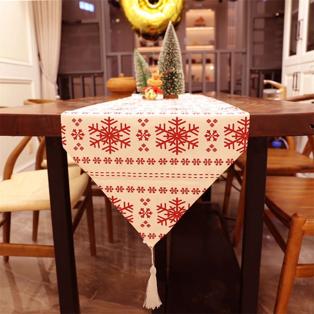 Tischläufer Tischläufer Leinwand DÖRÖY Schneeflocke Weihnachten druckenTabelle,festliche