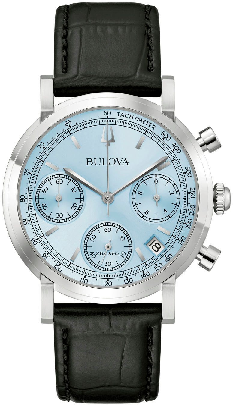 Bulova Chronograph 96B456, Quarzuhr, Armbanduhr, Herrenuhr, Lederarmband, analog, Tag