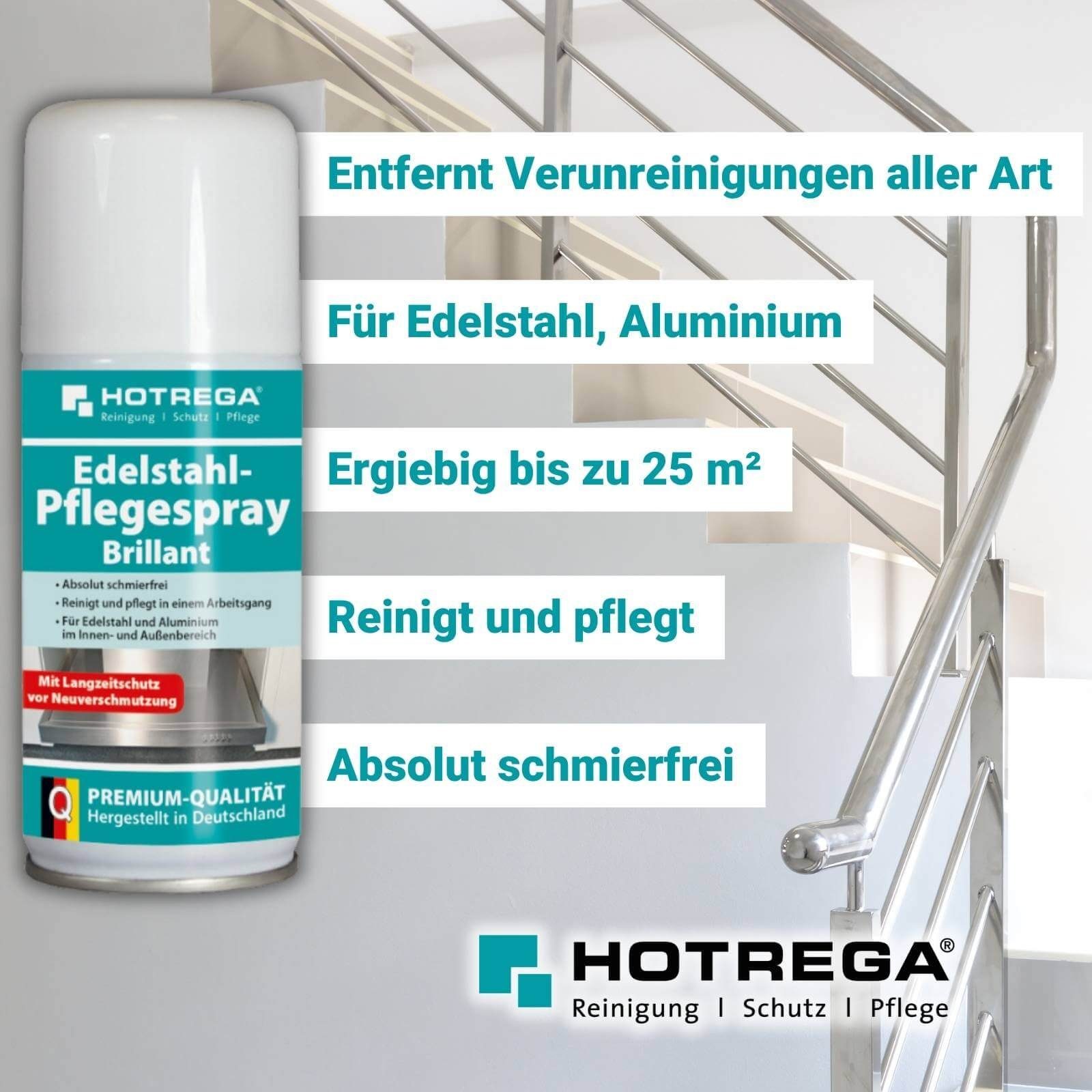 HOTREGA® Edelstahl Pflegespray Brillant Microfasertuch Edelstahlreiniger 150 inkl. ml