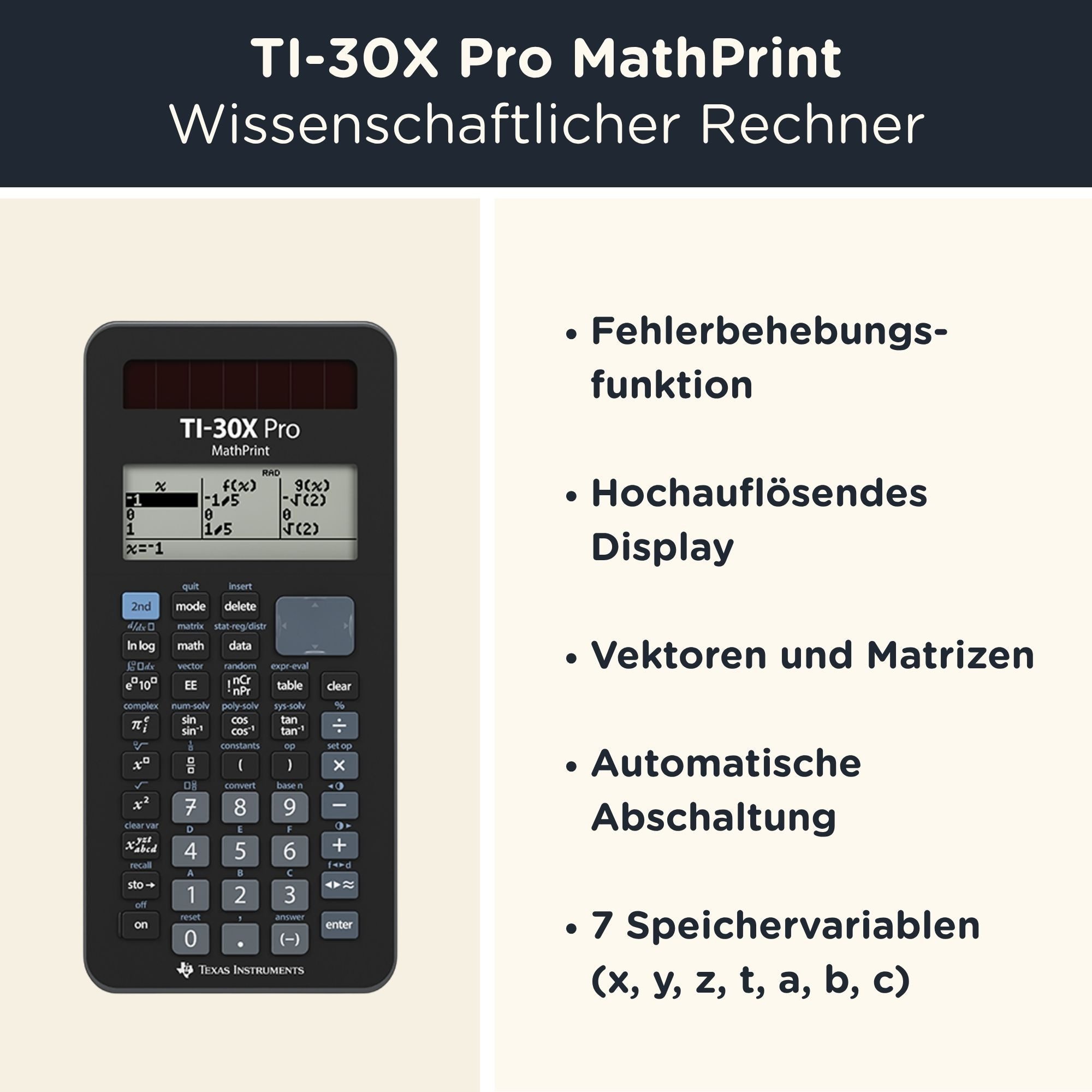 Texas Instruments Taschenrechner TI-30X Pro MathPrint inkl. WYNGS Schutztasche Blau